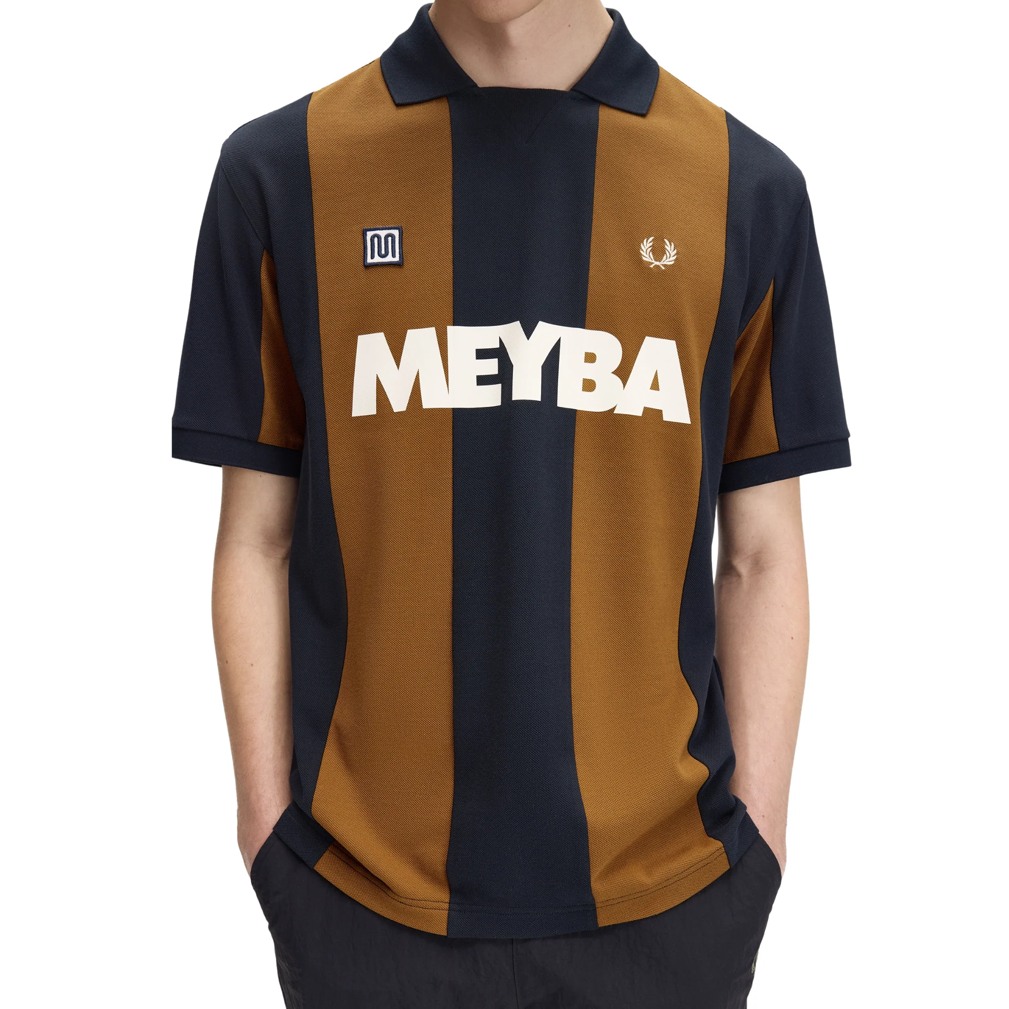 Mens Fred Perry x Meyba Navy Cut & Sew S/s Polo Shirt - Image 4