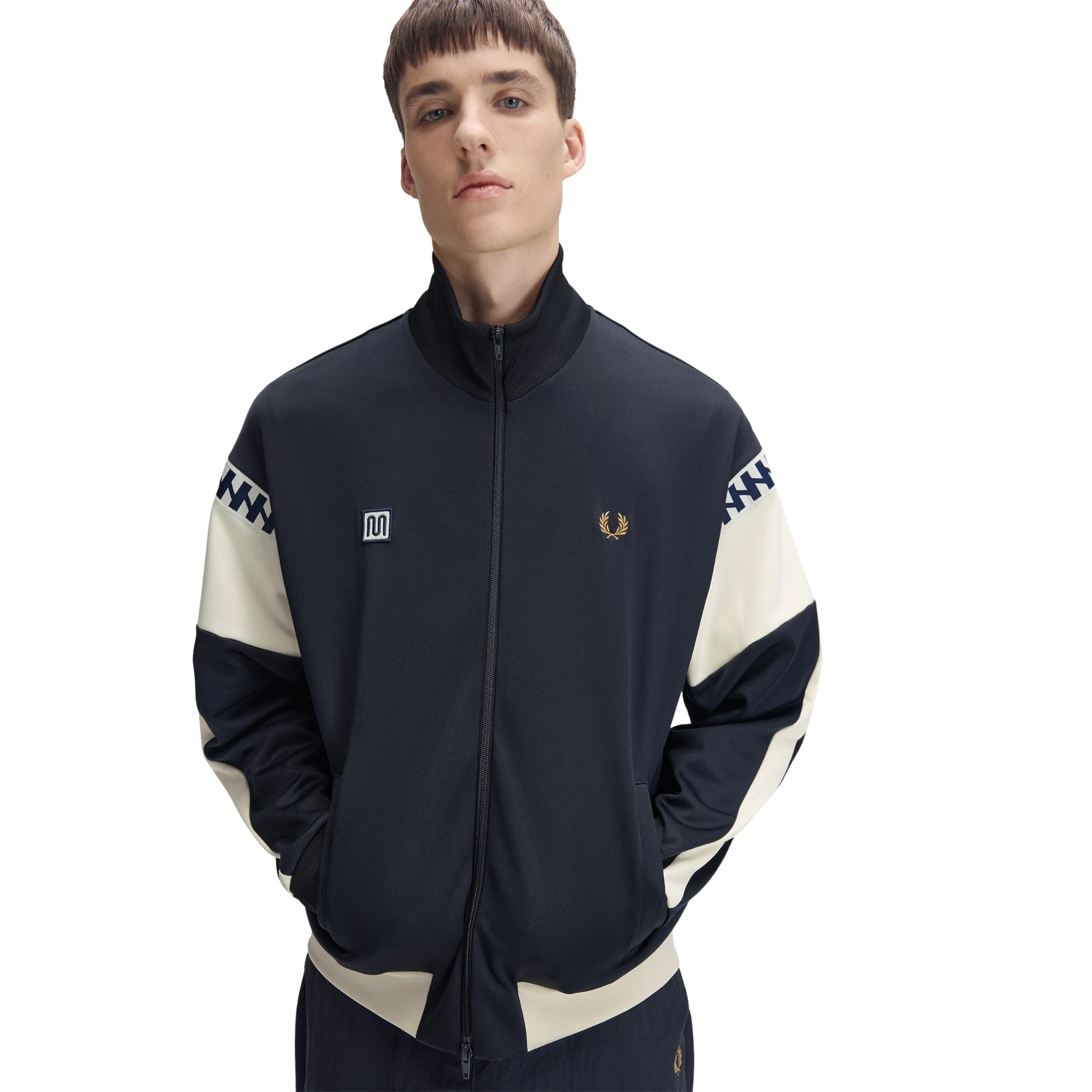 Mens Fred Perry x Meyba Navy Cut & Sew Track Jacket - Image 2