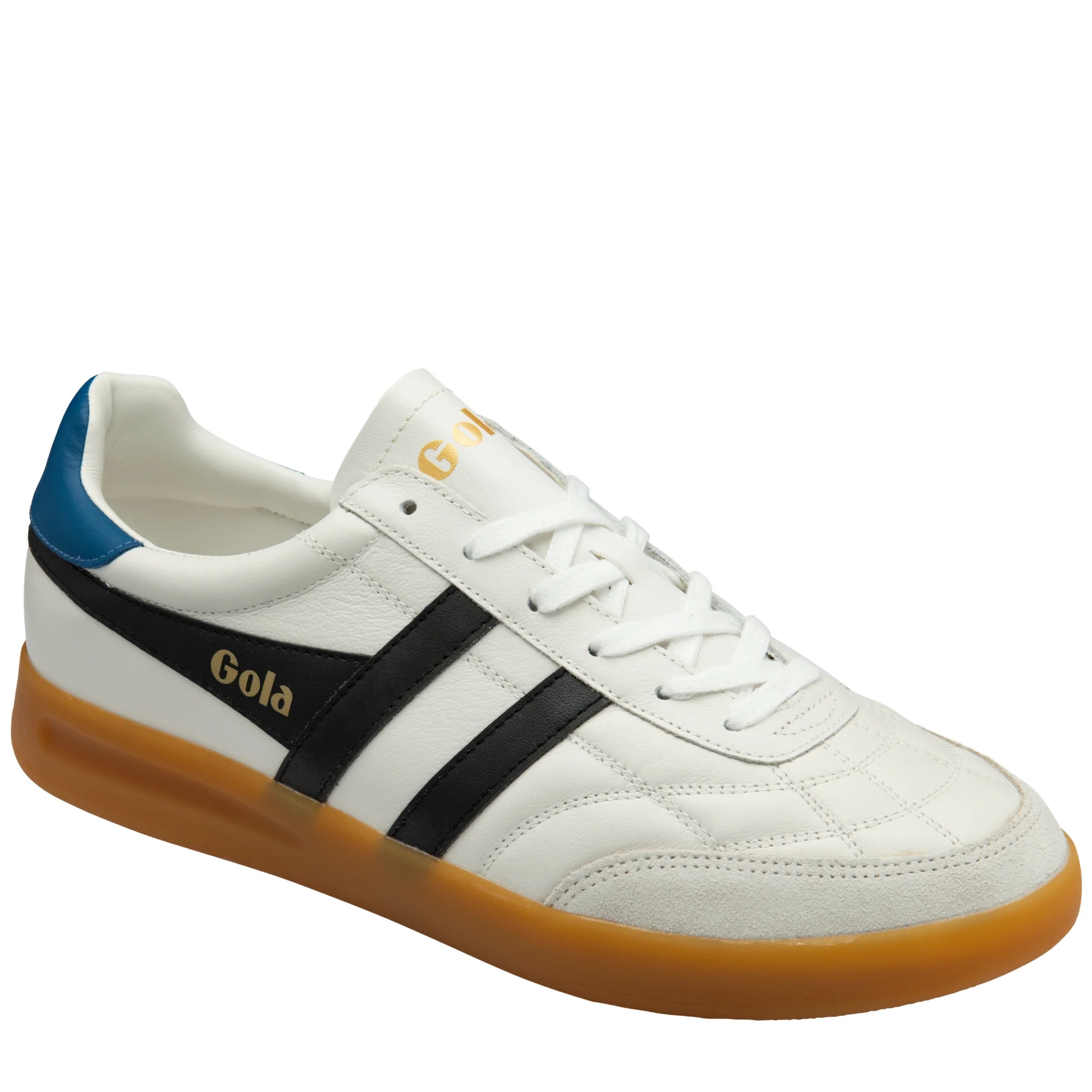 Mens Gola White/Black/Marine Blue/Gum Stadia Leather Trainers - Image 3