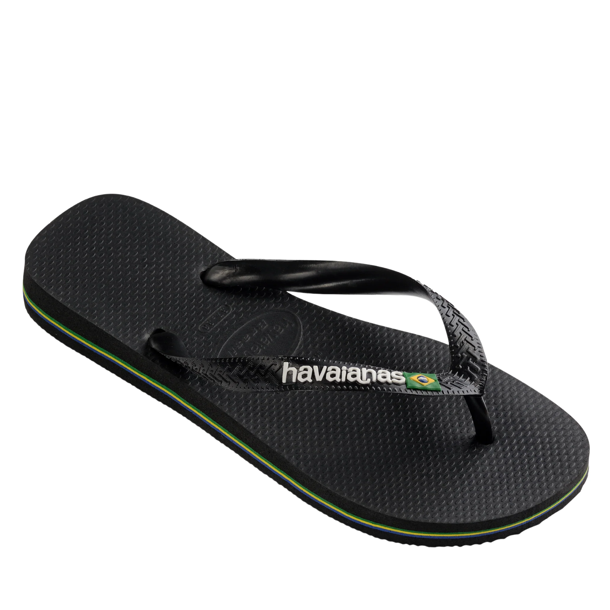 Mens Havaianas Black/Black Brasil Logo Flip Flops - Image 3