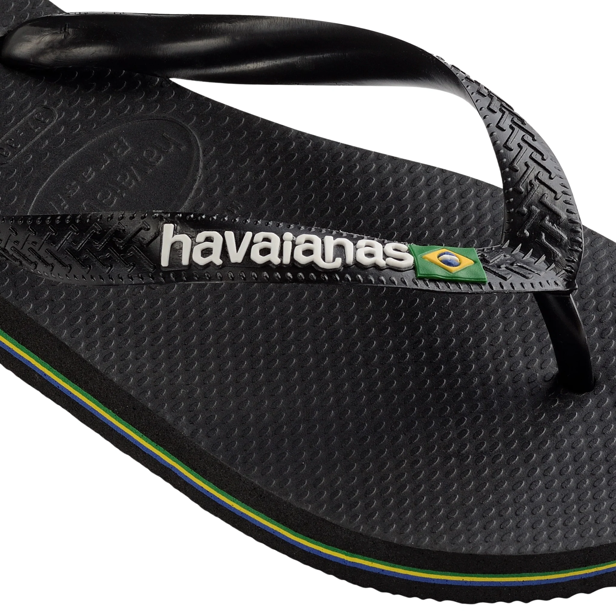 Mens Havaianas Black/Black Brasil Logo Flip Flops - Image 6