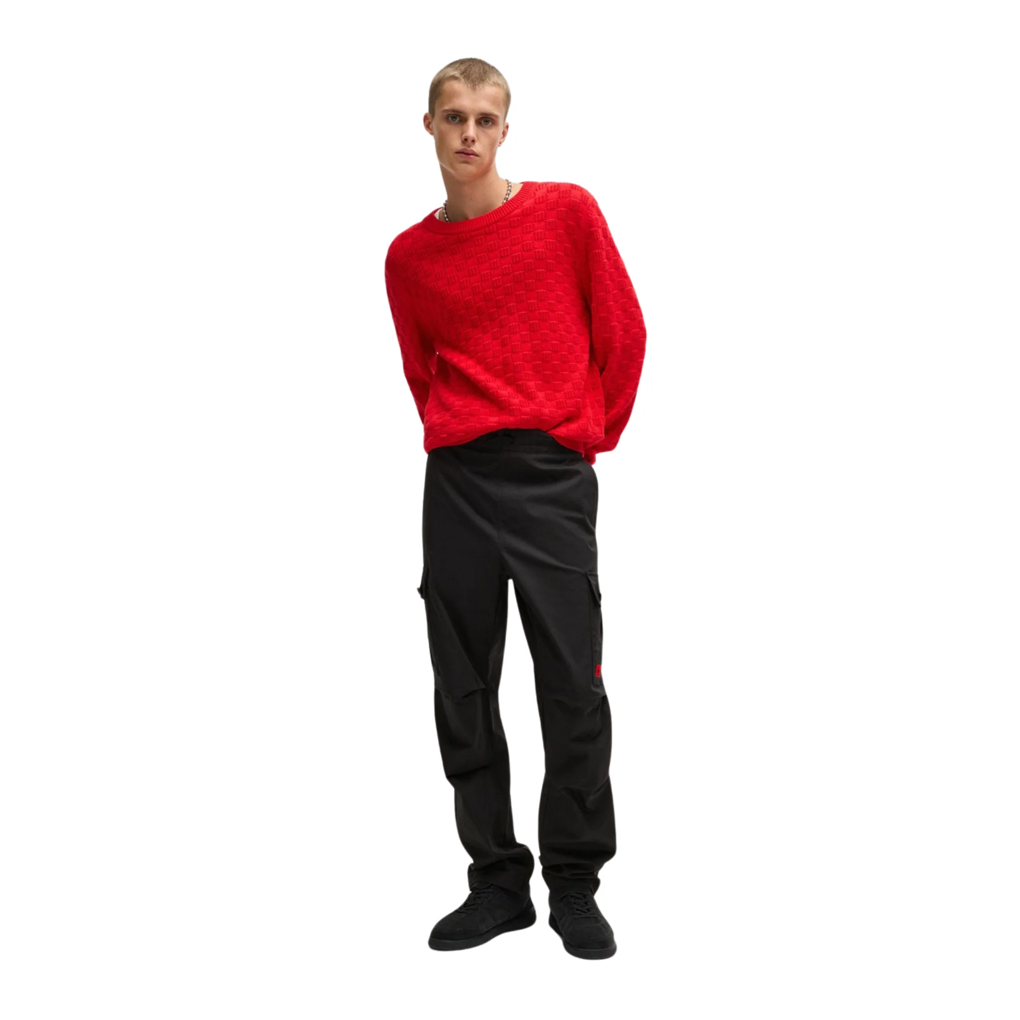 Mens HUGO Black Garlo233 Cargo Trousers - Image 3