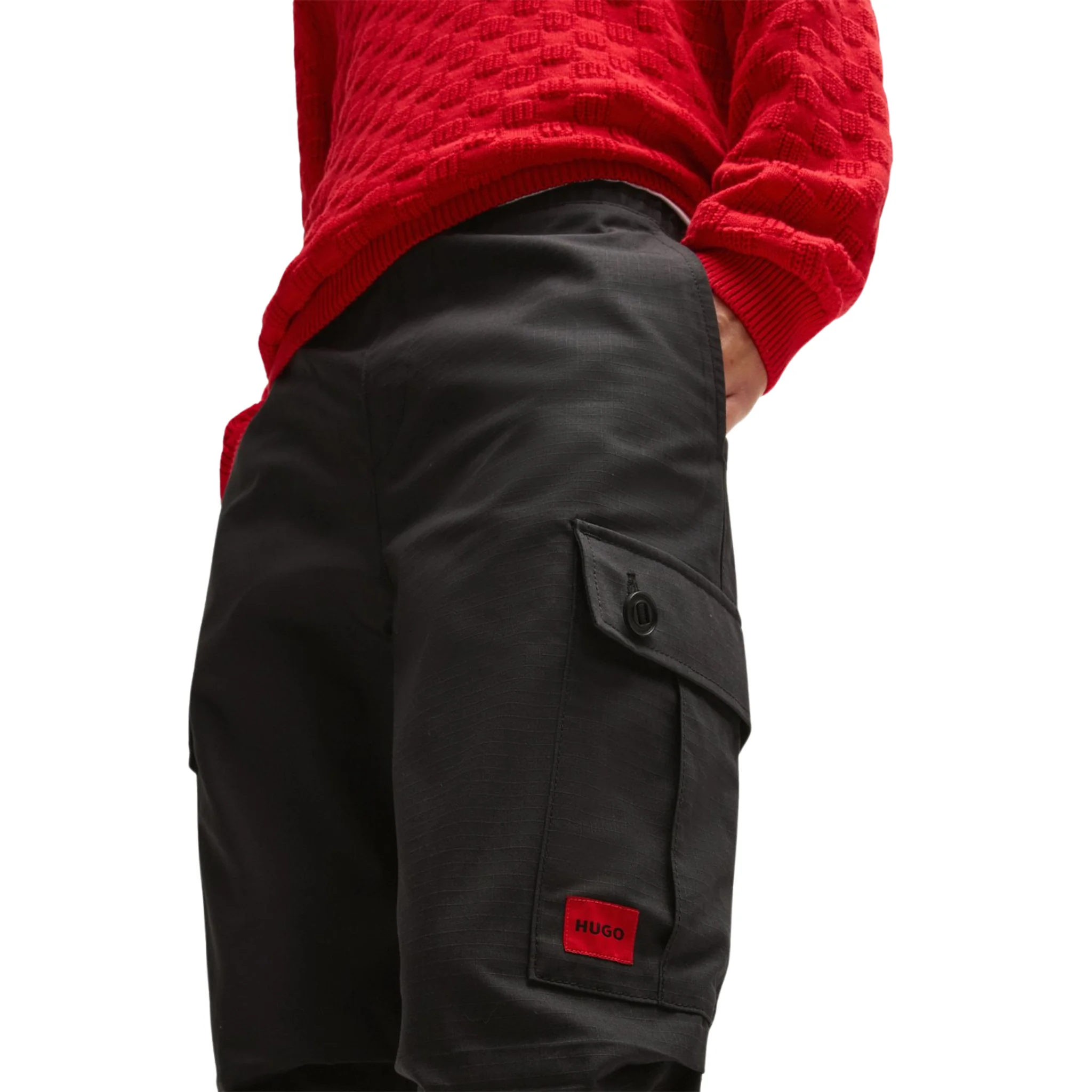 Mens HUGO Black Garlo233 Cargo Trousers - Image 4