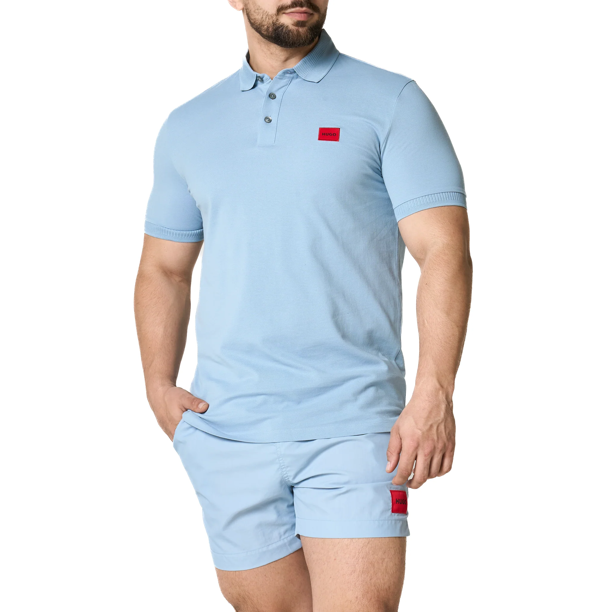 Mens HUGO Blue Dereso232 S/s Polo Shirt - Image 7