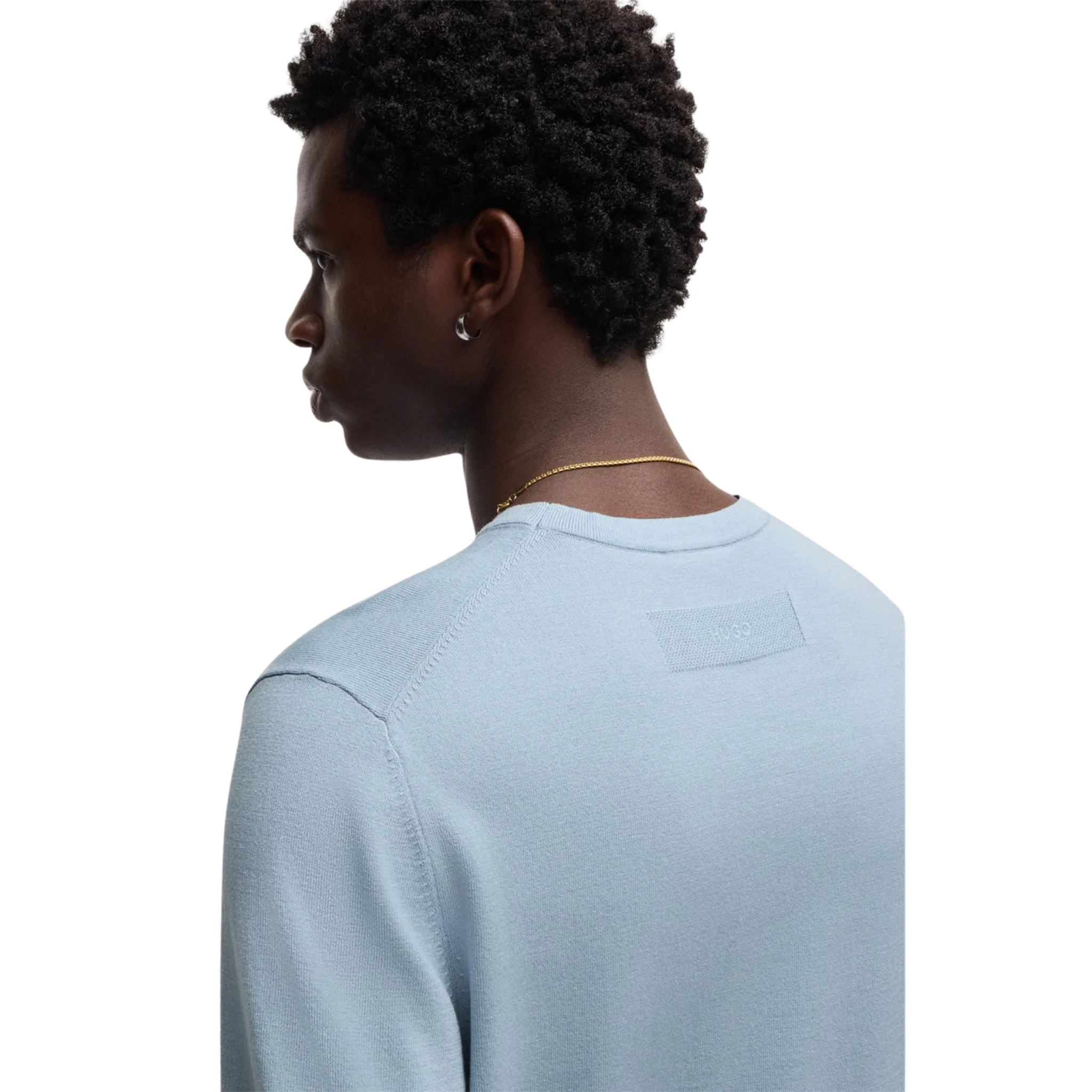 Mens HUGO Blue San Carl-CV Knitted S/s T Shirt - Image 2