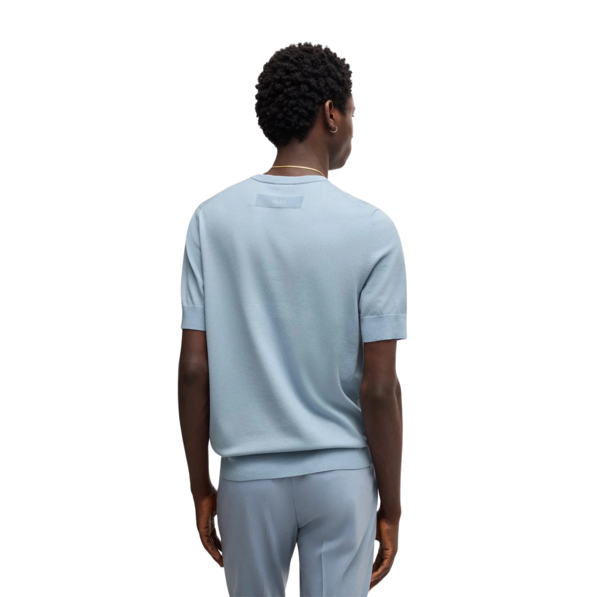 Mens HUGO Blue San Carl-CV Knitted S/s T Shirt - Image 4