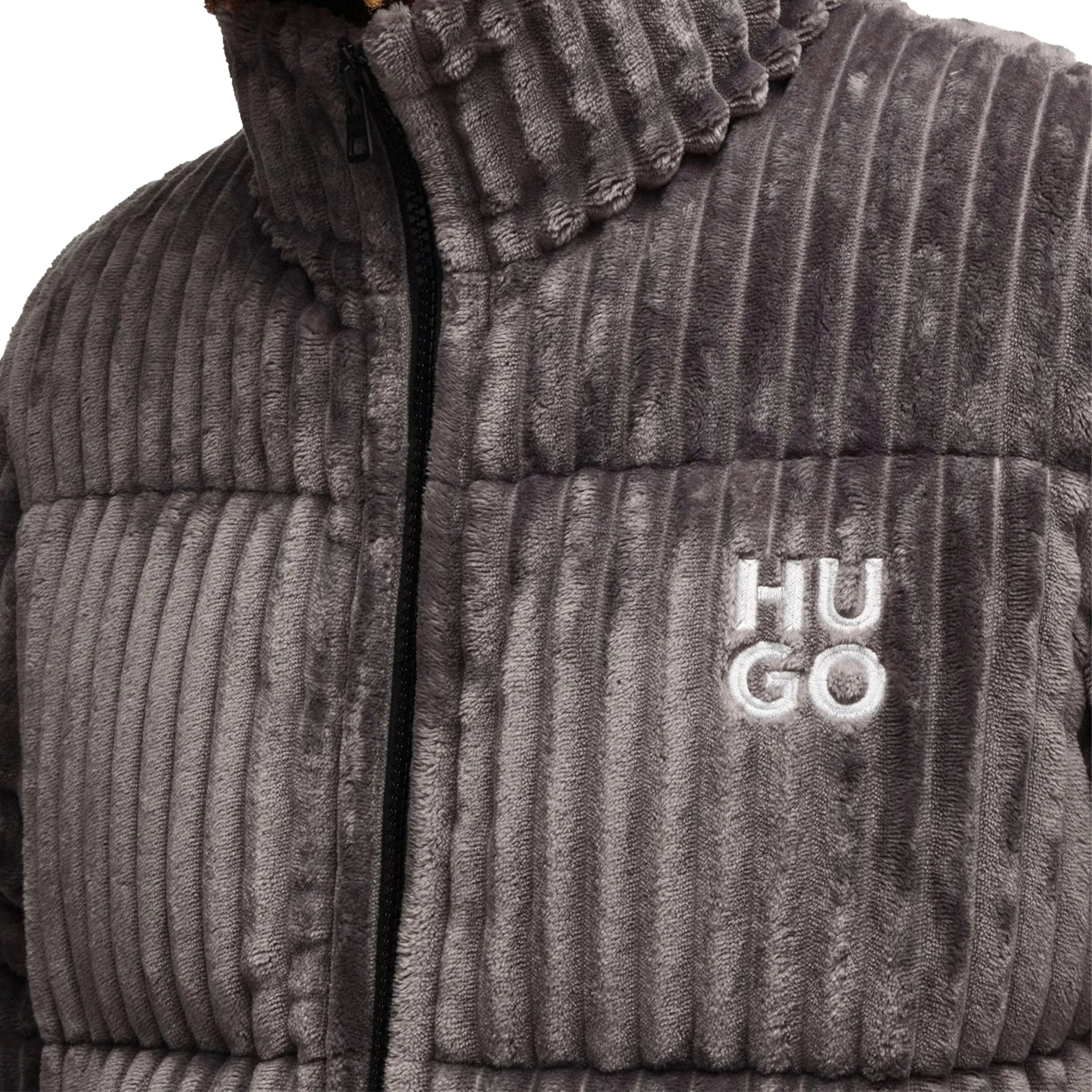 Mens HUGO Medium Grey Biron2442 Cord Padded Jacket - Image 2