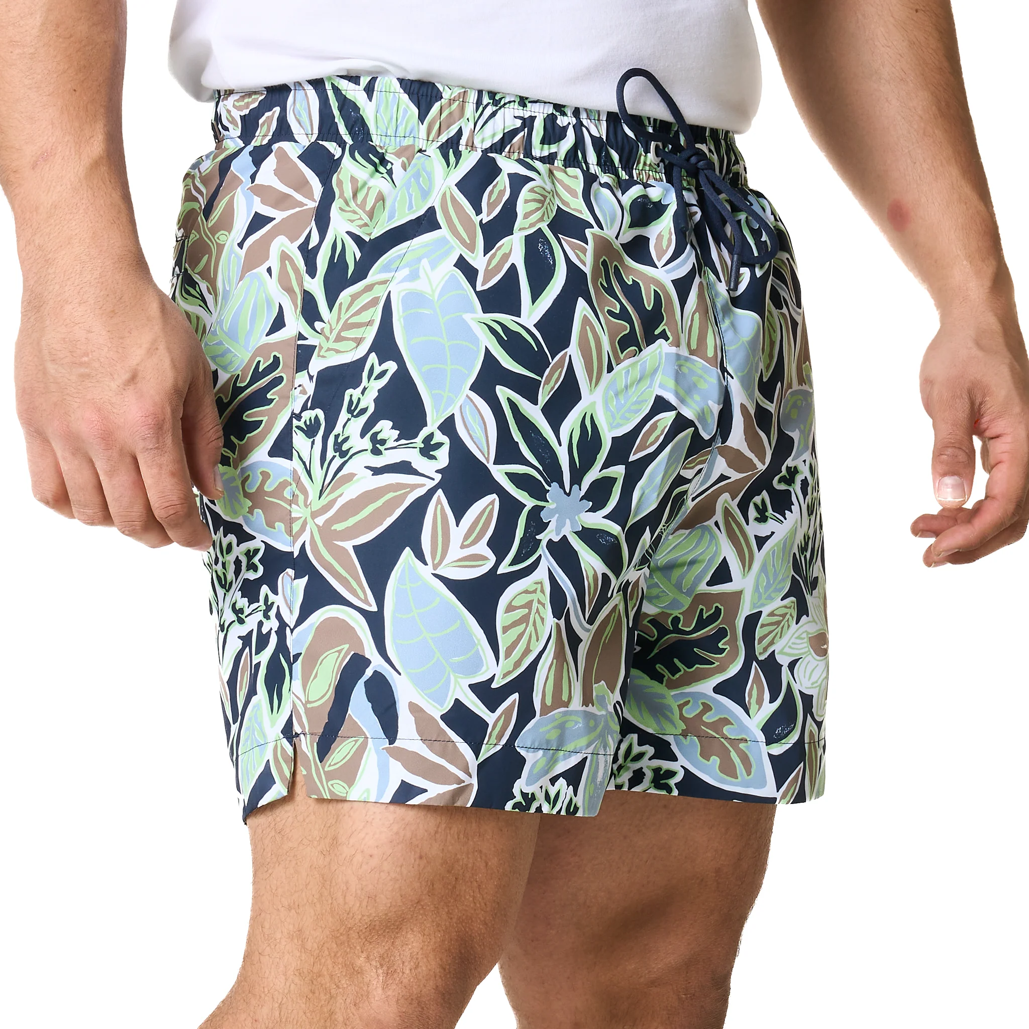 Mens HUGO Navy Calala Leaf Print Swim Shorts - Image 2