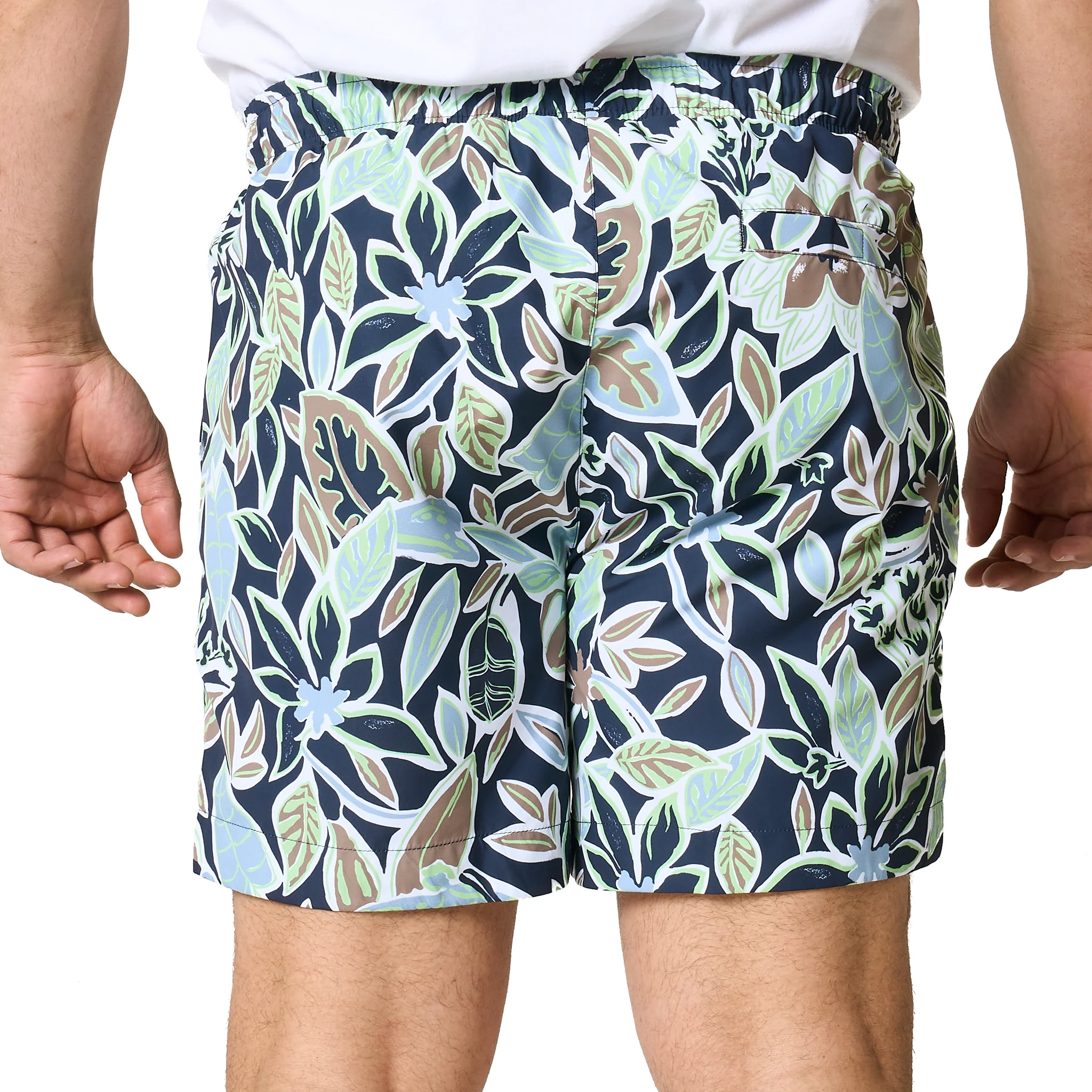 Mens HUGO Navy Calala Leaf Print Swim Shorts - Image 4
