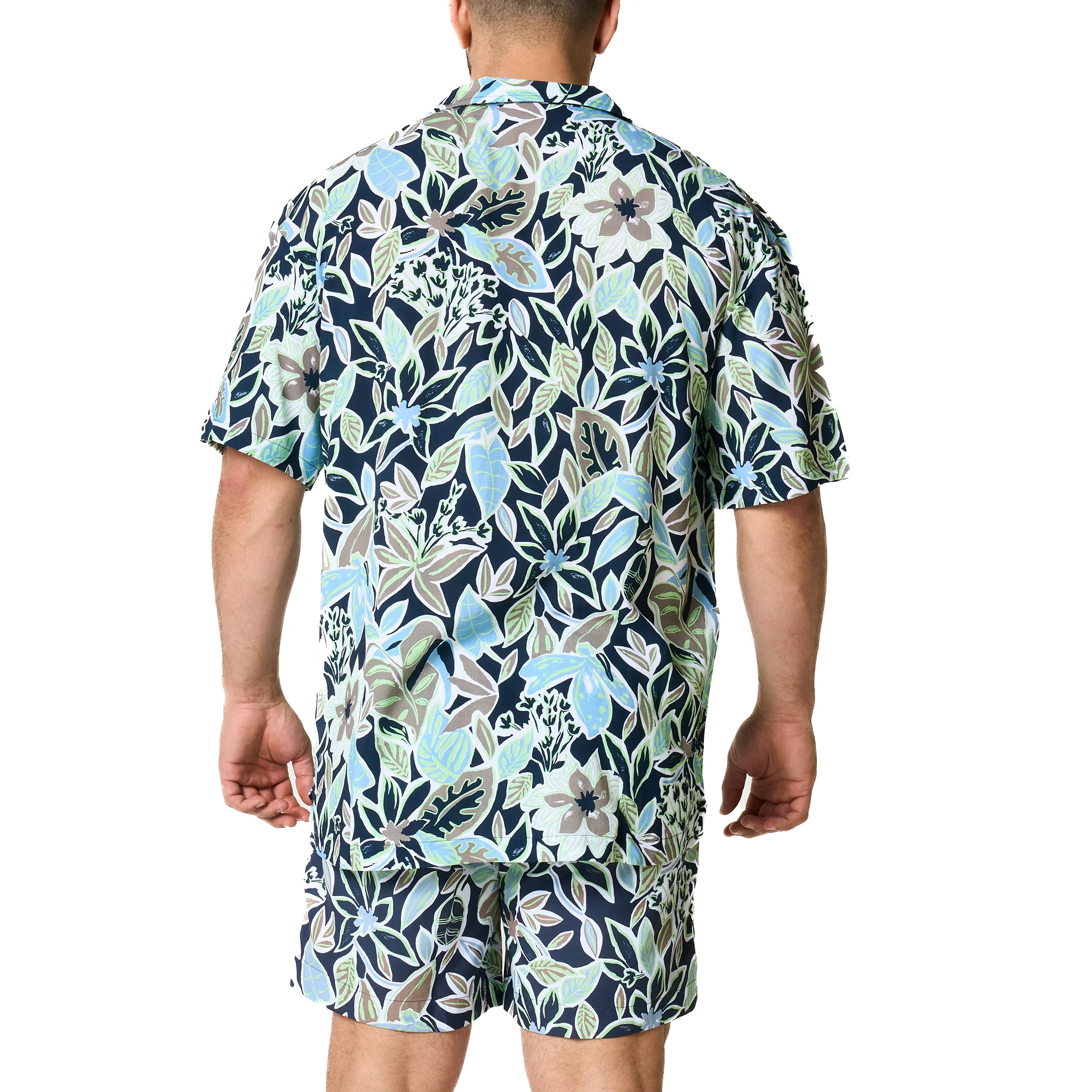 Mens HUGO Navy Leaf Print Relaxed Beach Shirt - Image 8