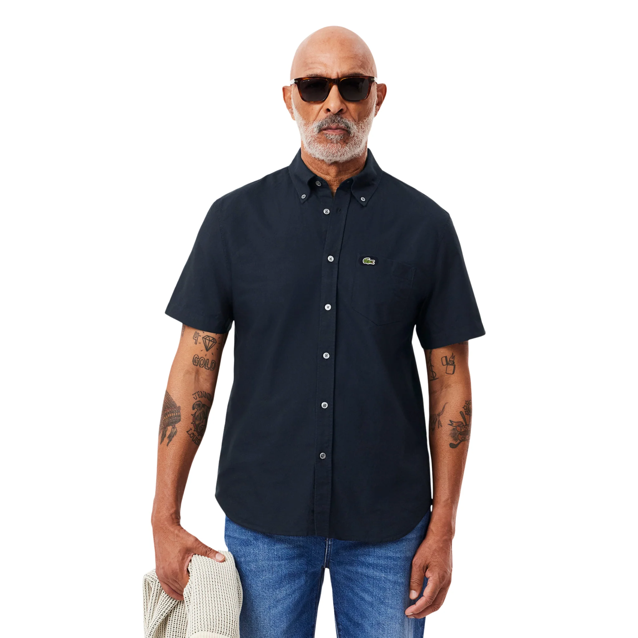 Mens Lacoste Abysm Navy Oxford Casual S/s Shirt - Image 2