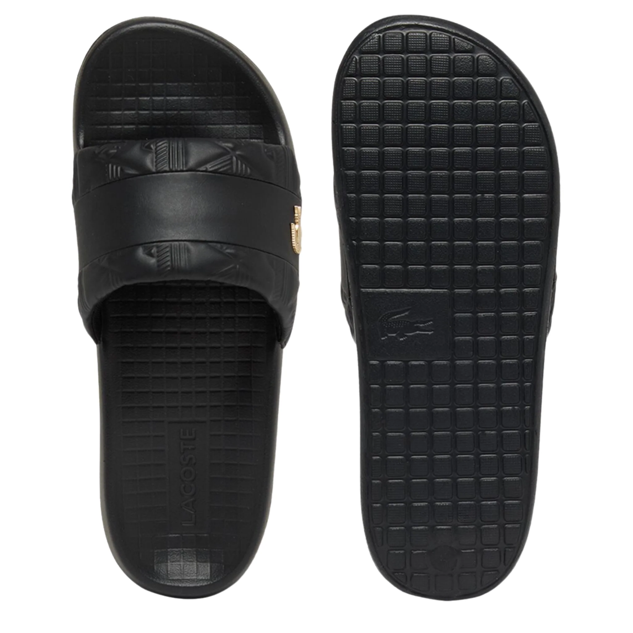Mens Lacoste Black/Gold Hybrid Monogram Serve Slides - Image 2