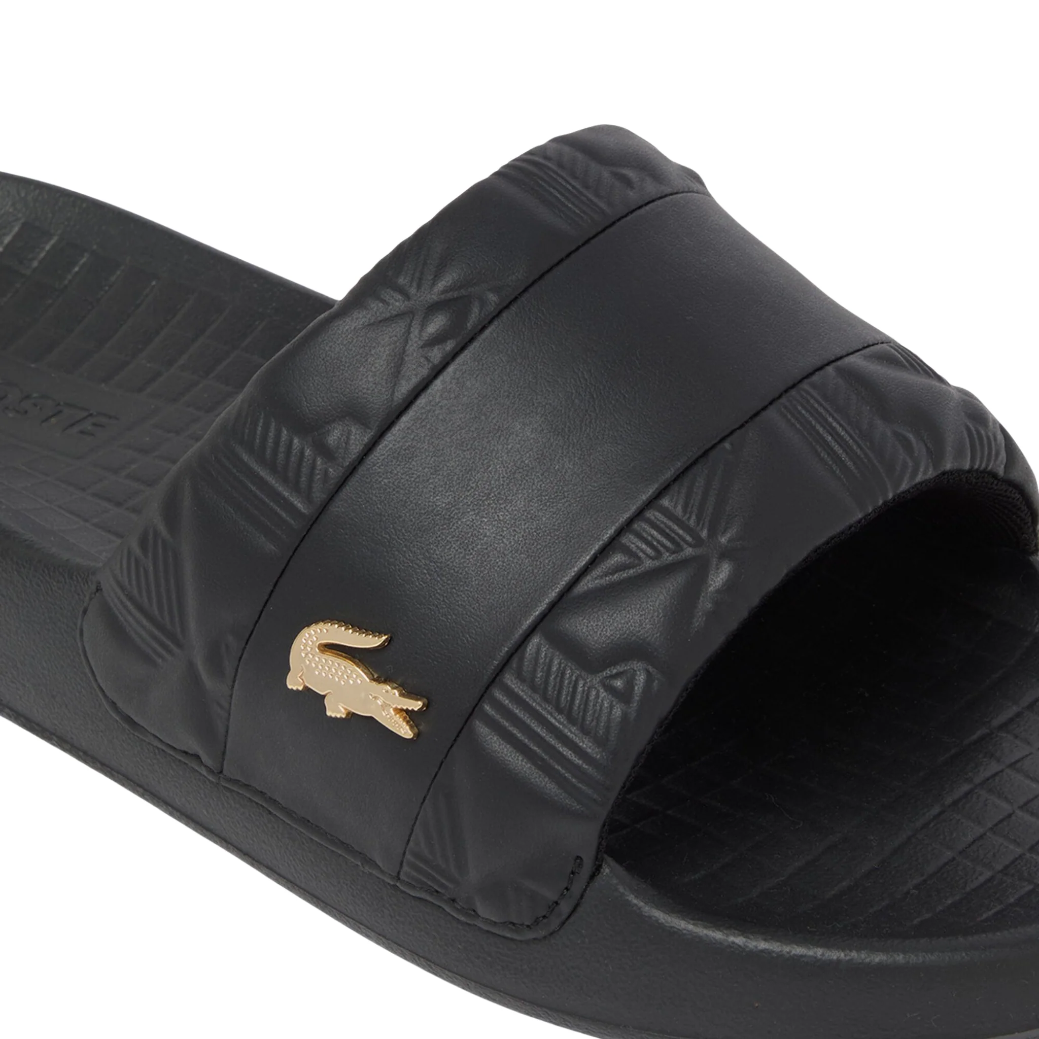 Mens Lacoste Black/Gold Hybrid Monogram Serve Slides - Image 5