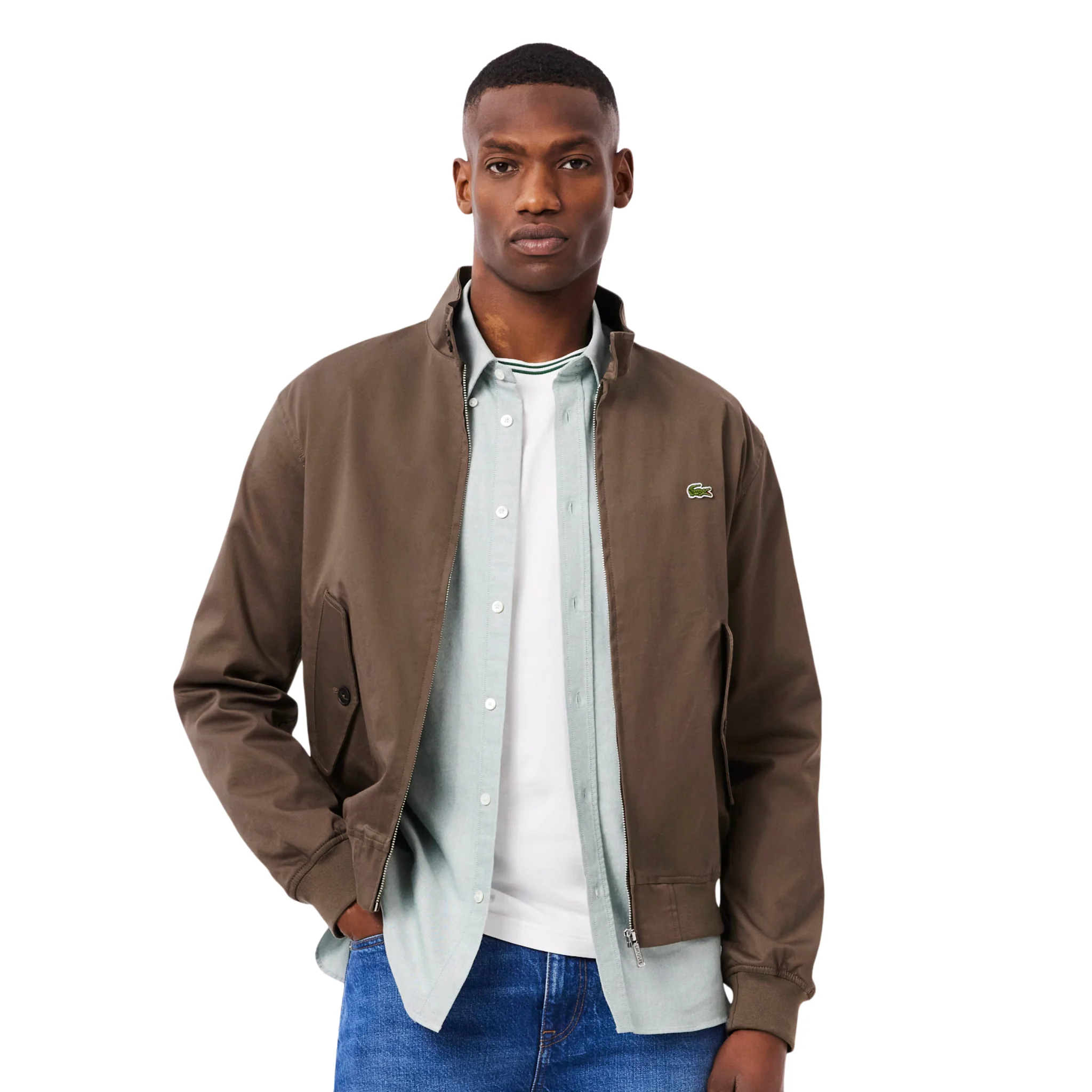 Mens Lacoste Brown Waterproof Twill Harrington Jacket - Image 2