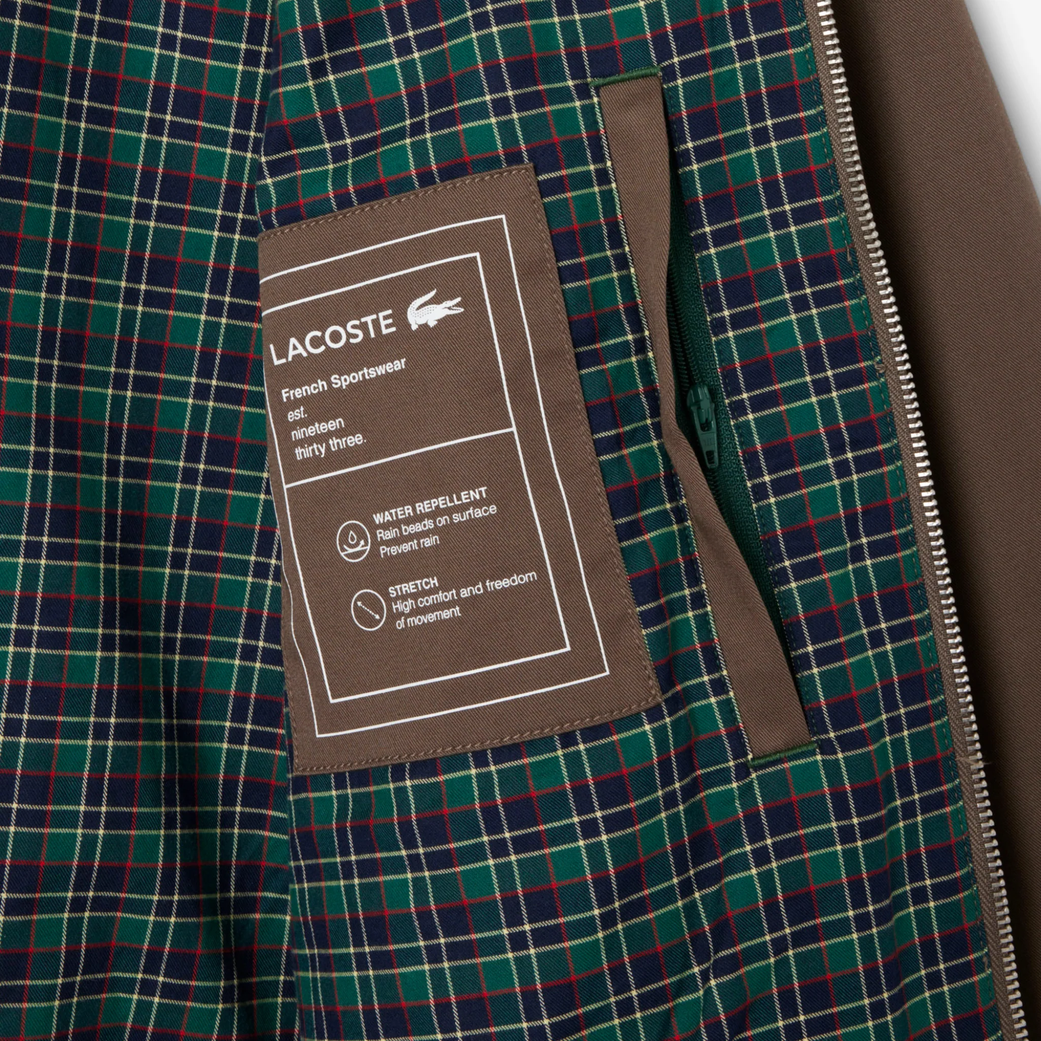 Mens Lacoste Brown Waterproof Twill Harrington Jacket - Image 4