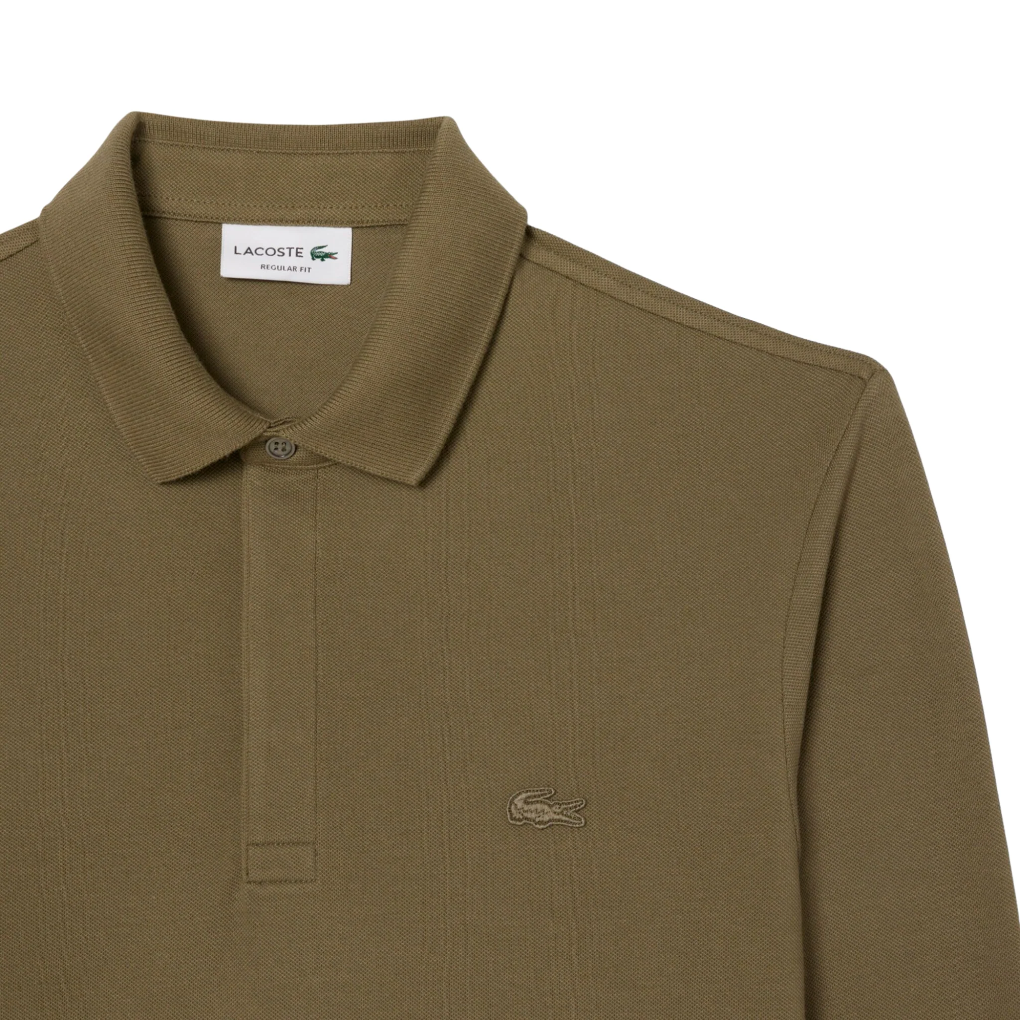 Mens Lacoste Khaki Green Paris Stretch Reg Fit L/s Polo Shirt - Image 2