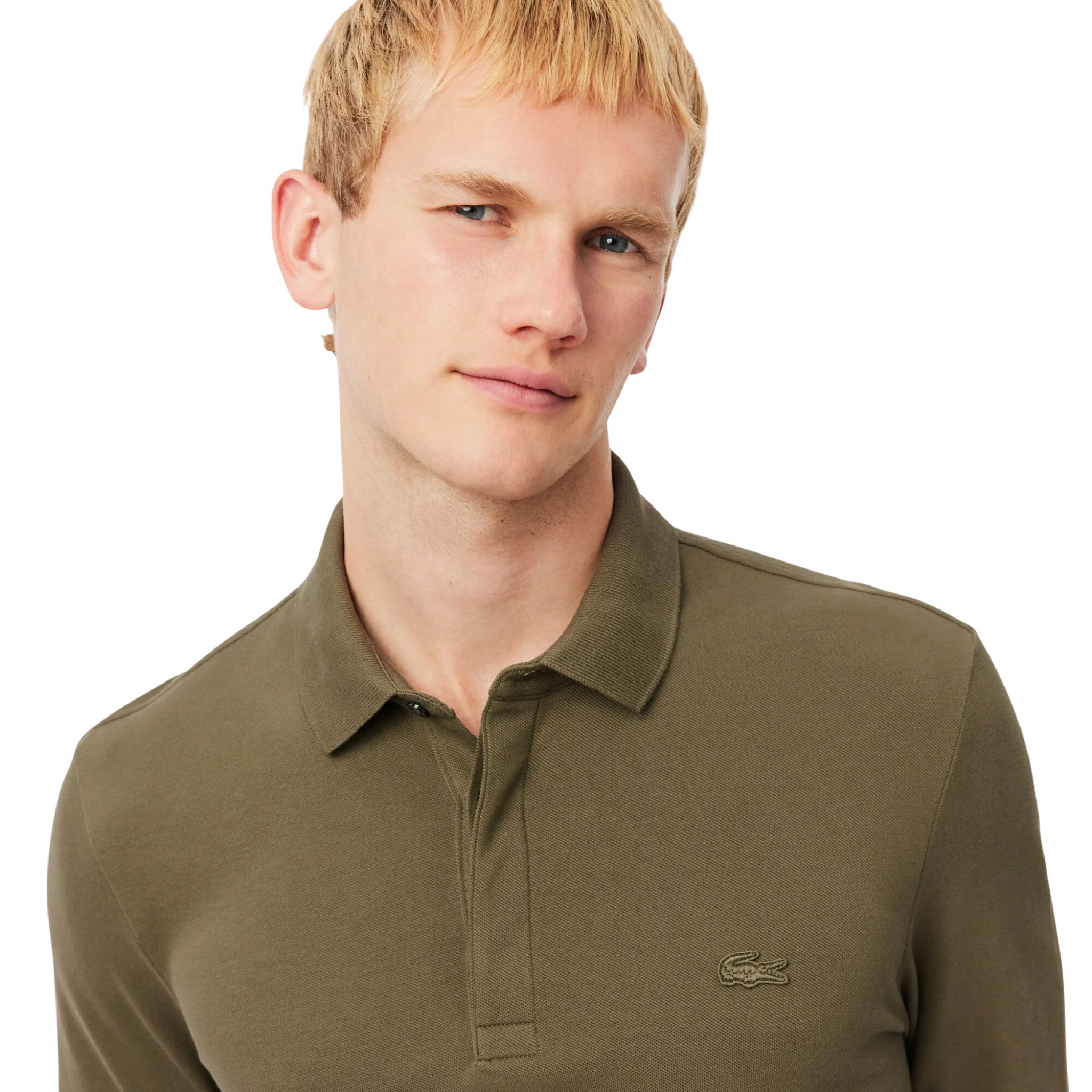 Mens Lacoste Khaki Green Paris Stretch Reg Fit L/s Polo Shirt - Image 4