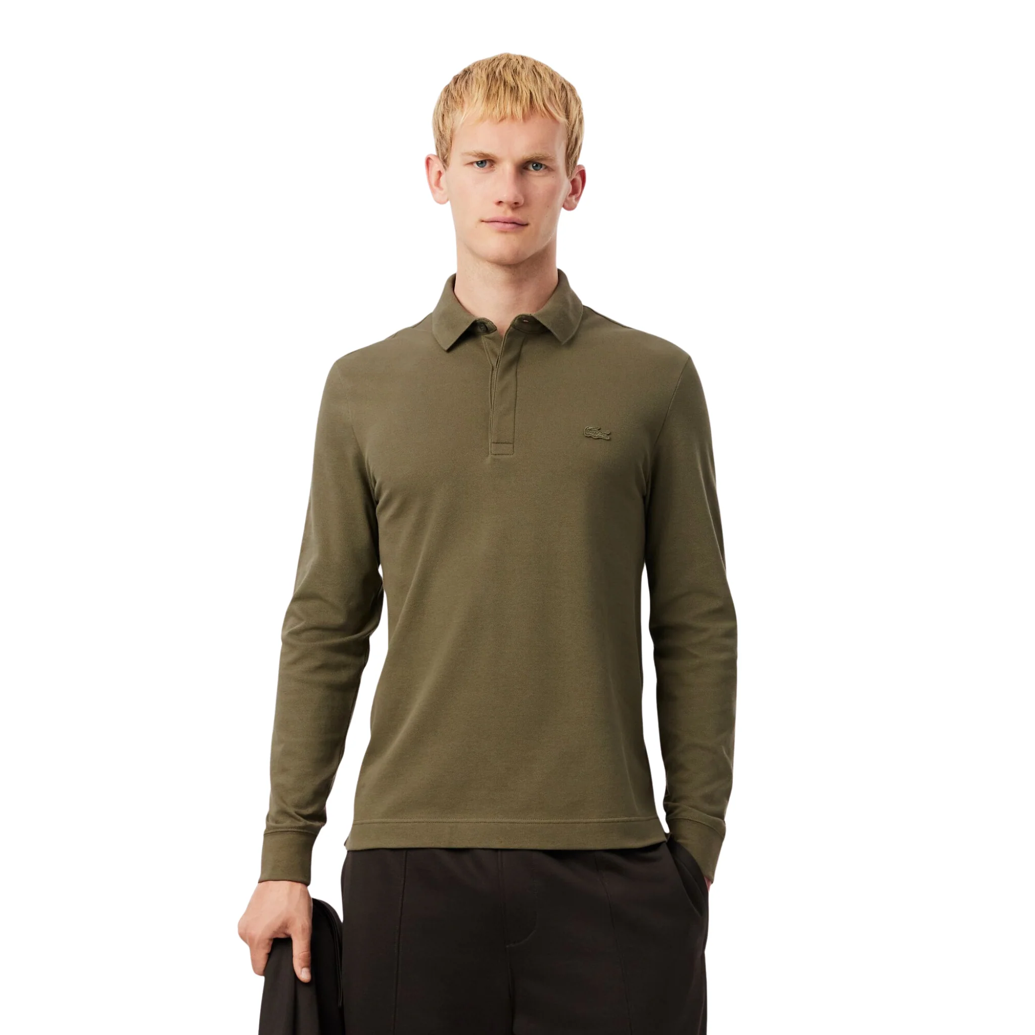 Mens Lacoste Khaki Green Paris Stretch Reg Fit L/s Polo Shirt - Image 5