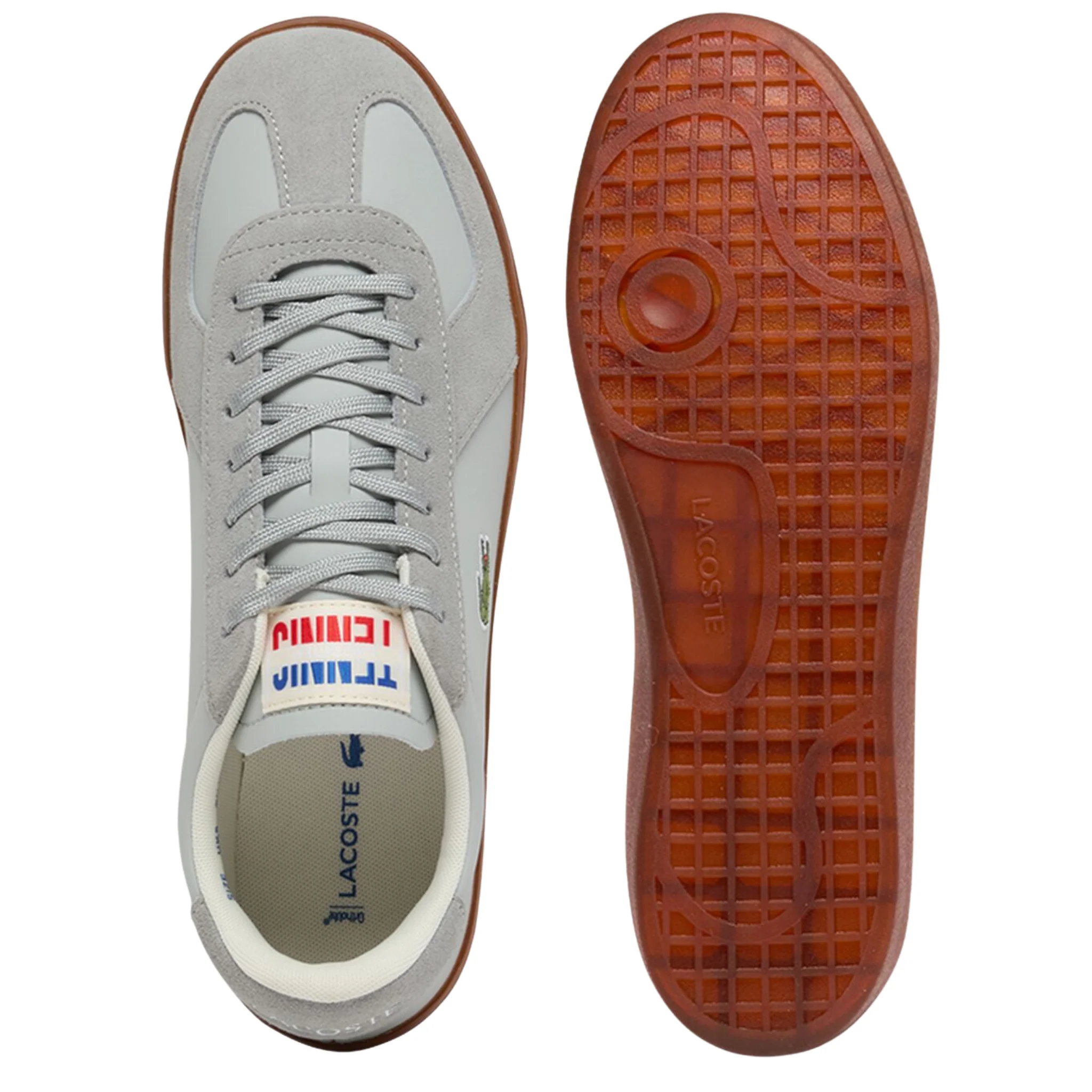 Mens Lacoste Light Grey/Gum Baseshot Pro Trainers - Image 4