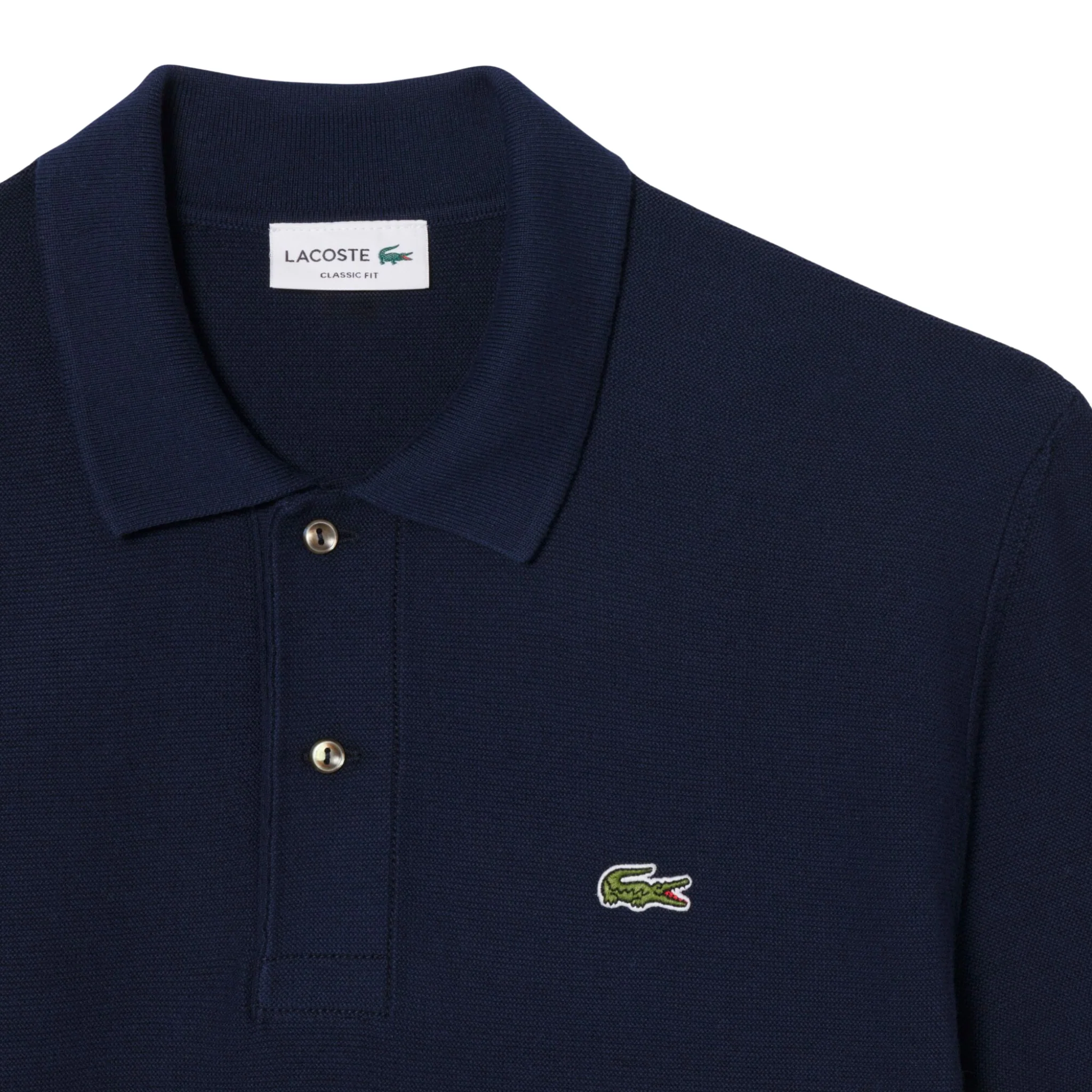 Mens Lacoste Navy Fine Knit Cotton S/s Polo - Image 2