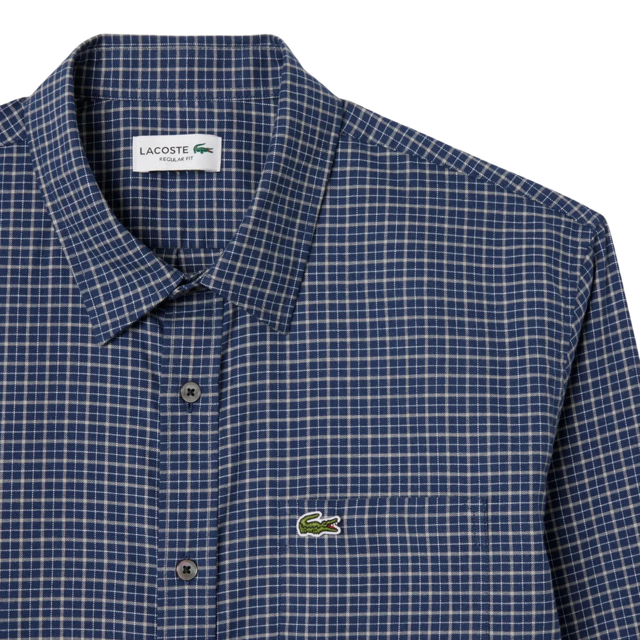 Mens Lacoste Navy/Flour Check Regular Fit L/s Shirt - Image 2