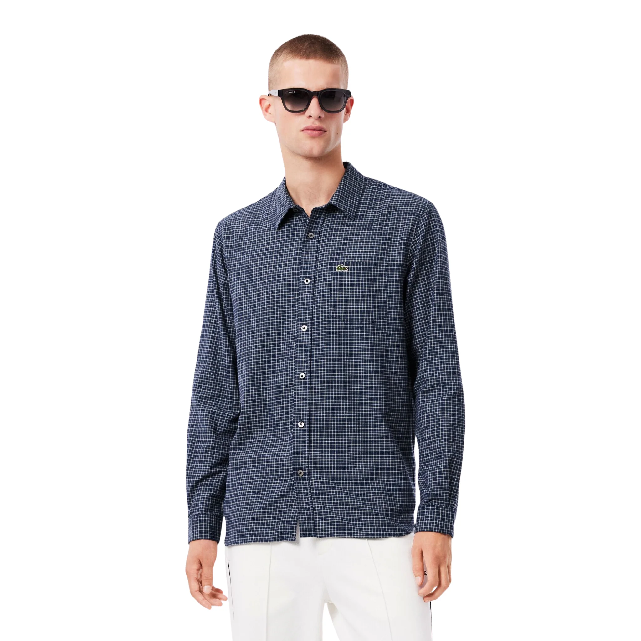 Mens Lacoste Navy/Flour Check Regular Fit L/s Shirt - Image 4
