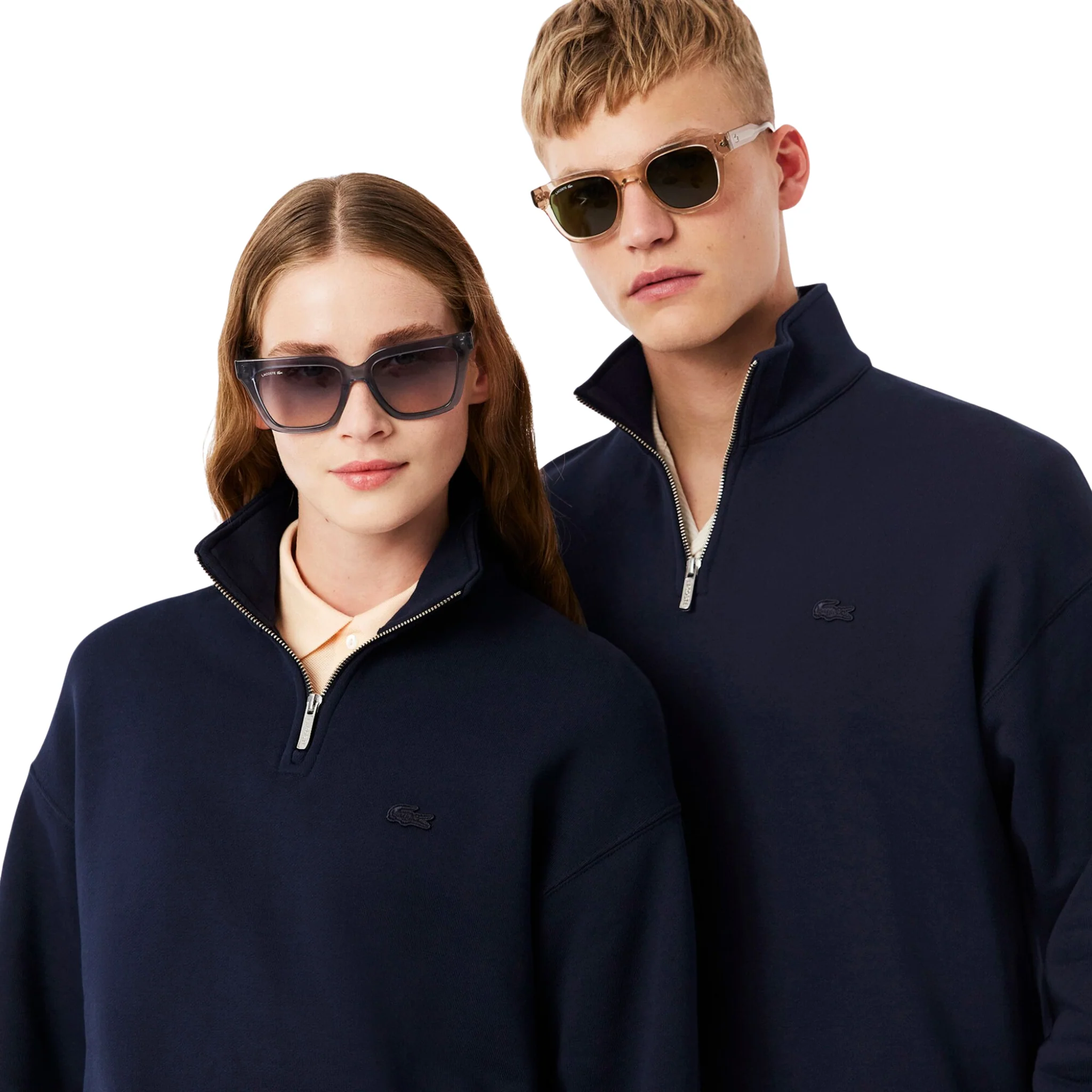 Mens Lacoste Navy Heavy Fleece Half Zip Sweatshirt - Image 2