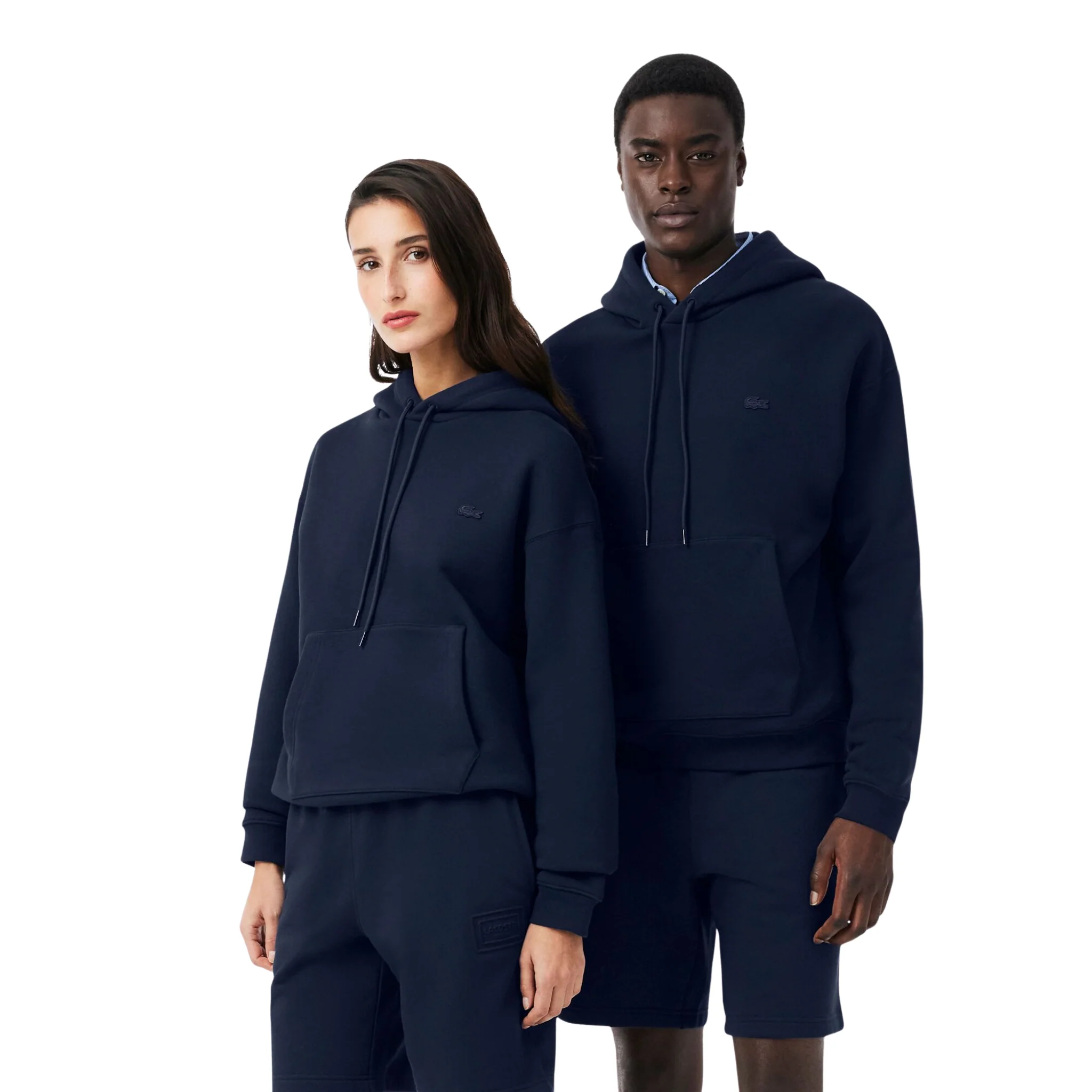 Mens Lacoste Navy Heavy Fleece Hoodie - Image 4
