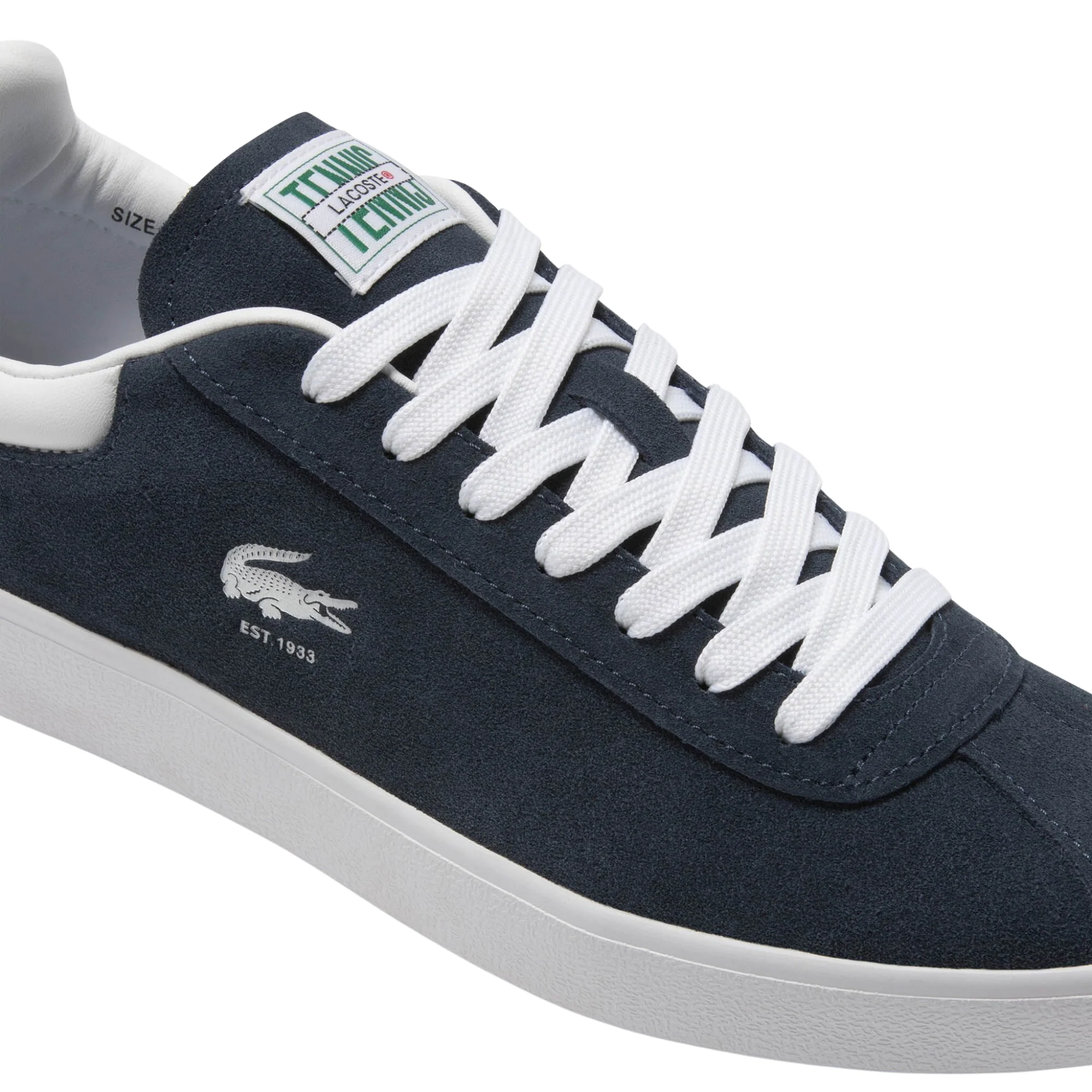 Mens Lacoste Navy/White Baseshot Suede Trainers - Image 4