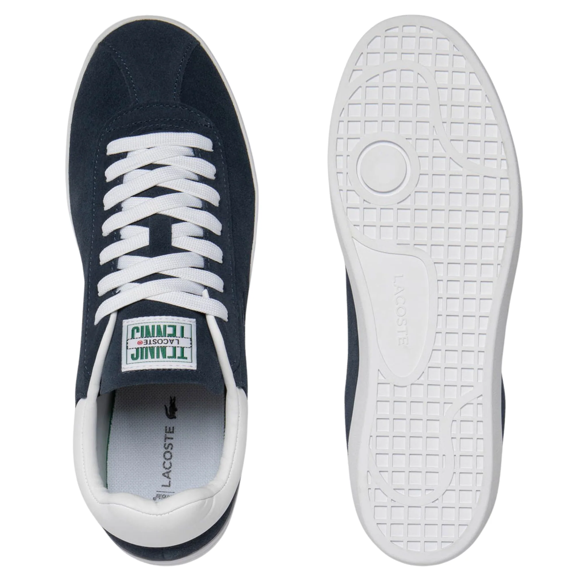 Mens Lacoste Navy/White Baseshot Suede Trainers - Image 6