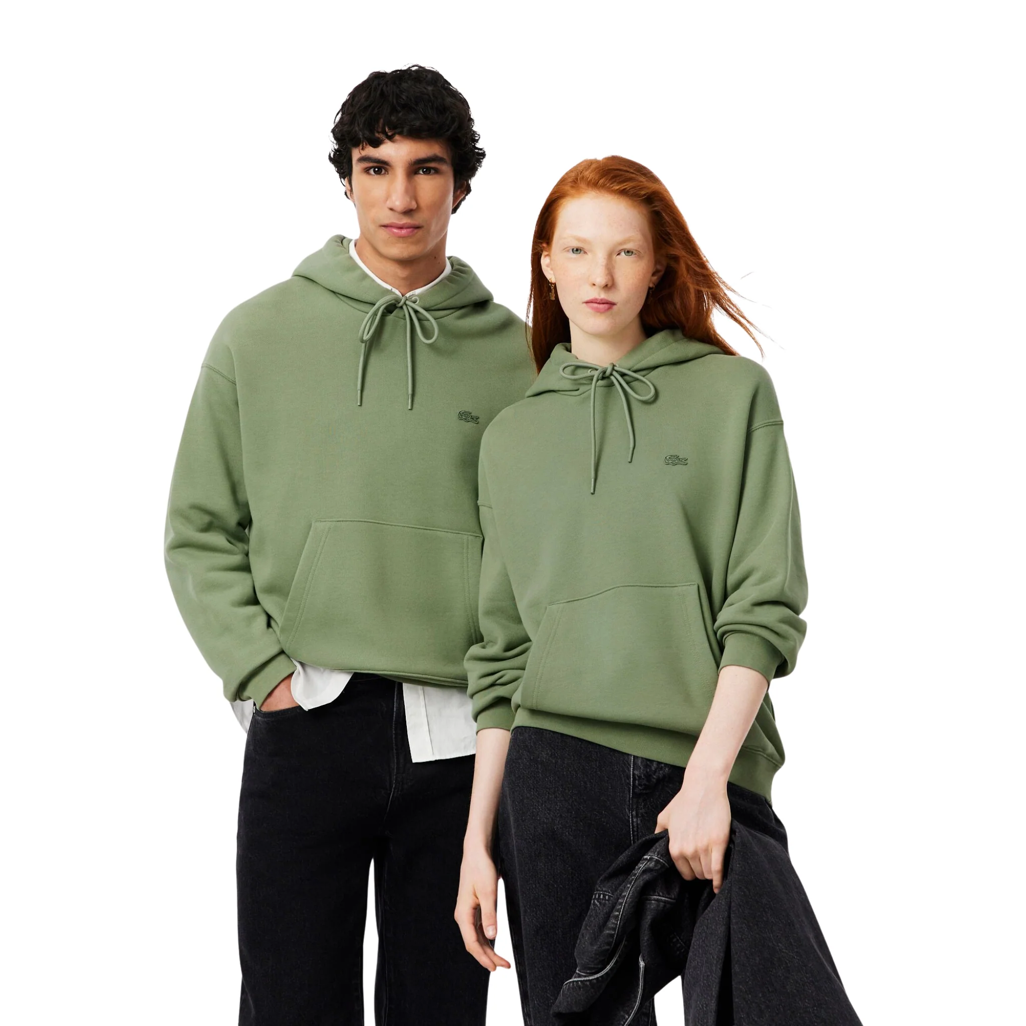 Mens Lacoste Sage Green Heavy Fleece Hoodie - Image 2
