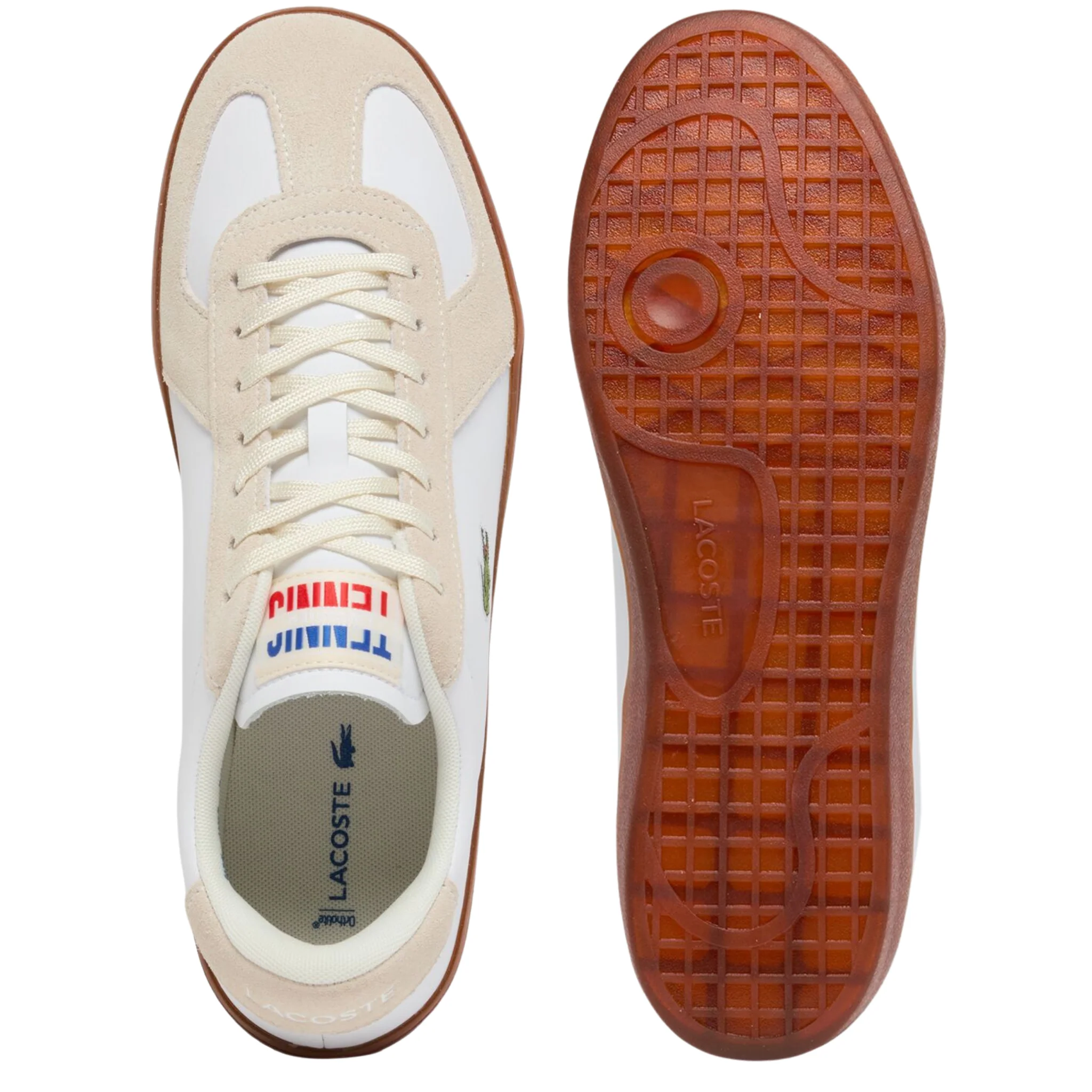 Mens Lacoste White/Gum Baseshot Pro Suede Trainers - Image 2