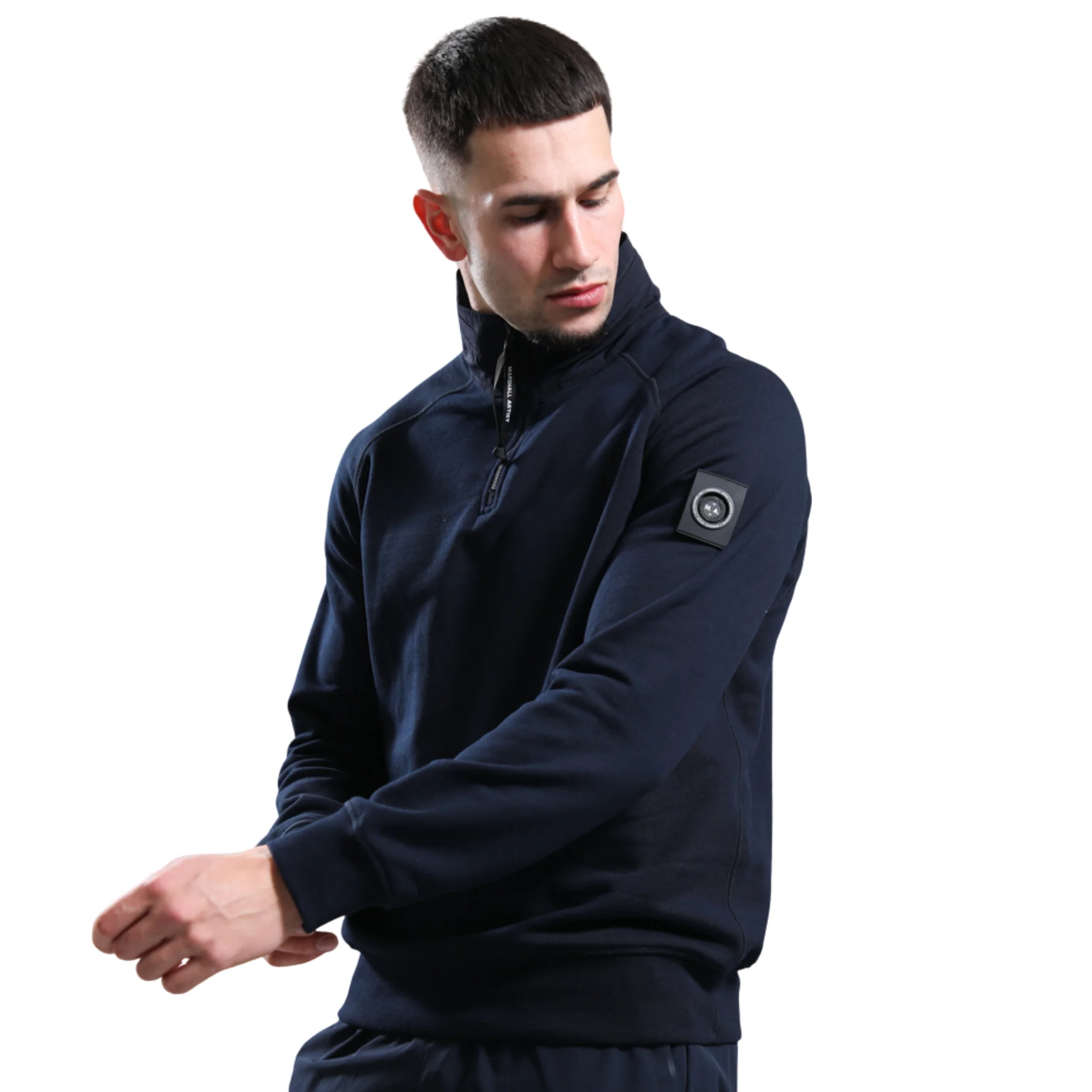 Mens Marshall Artist Navy Stanford 1/4 Zip Hood Sweatshirt - Image 5