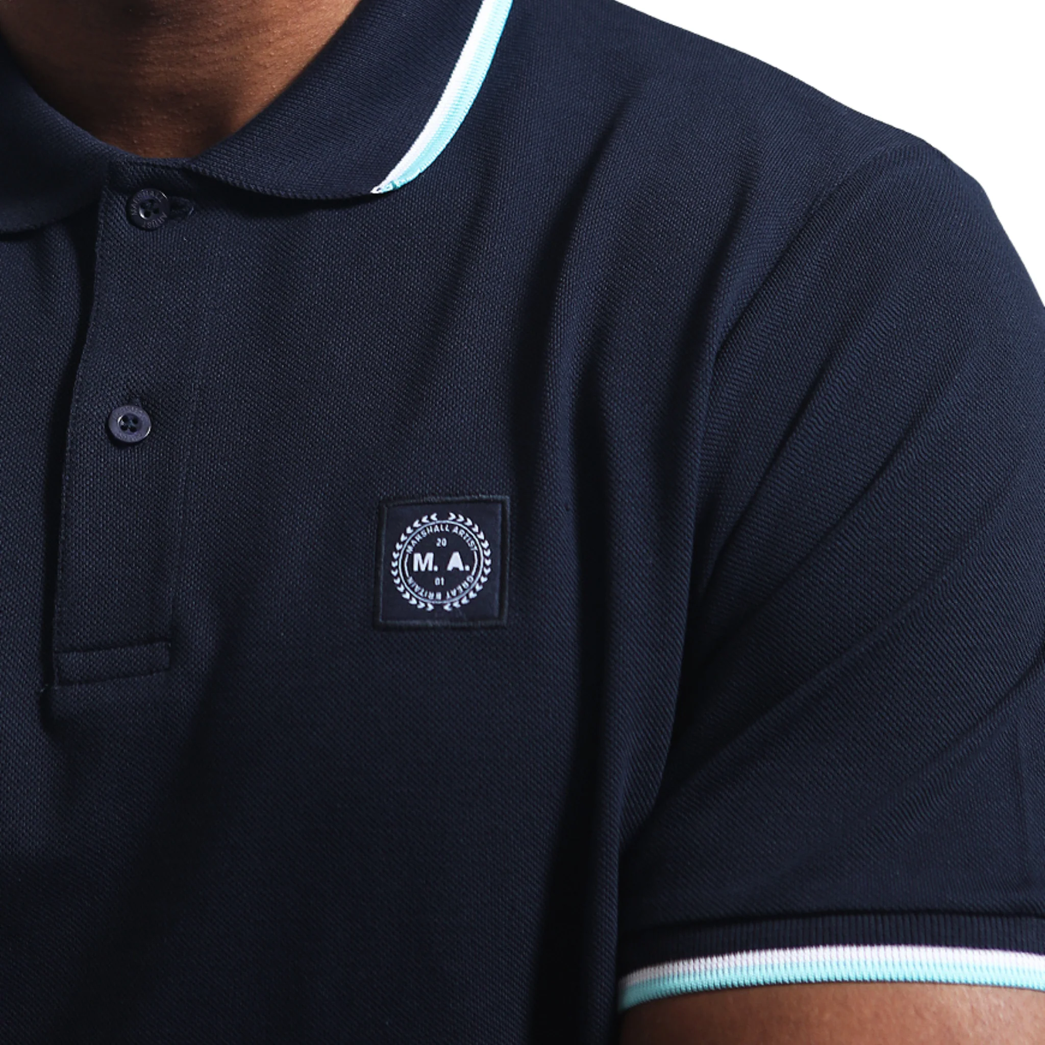 Mens Marshall Artist Navy Tipped S/s Polo Shirt - Image 2