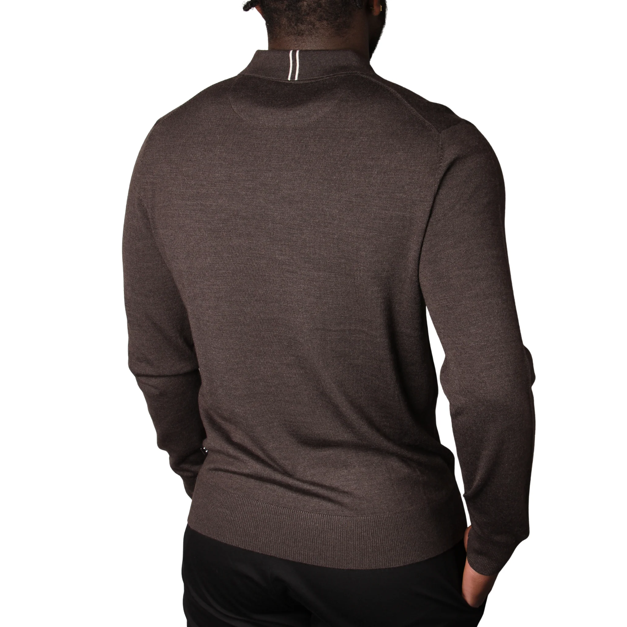 Mens Mercery Coffee Beddington Merino Zip L/s Polo - Image 2