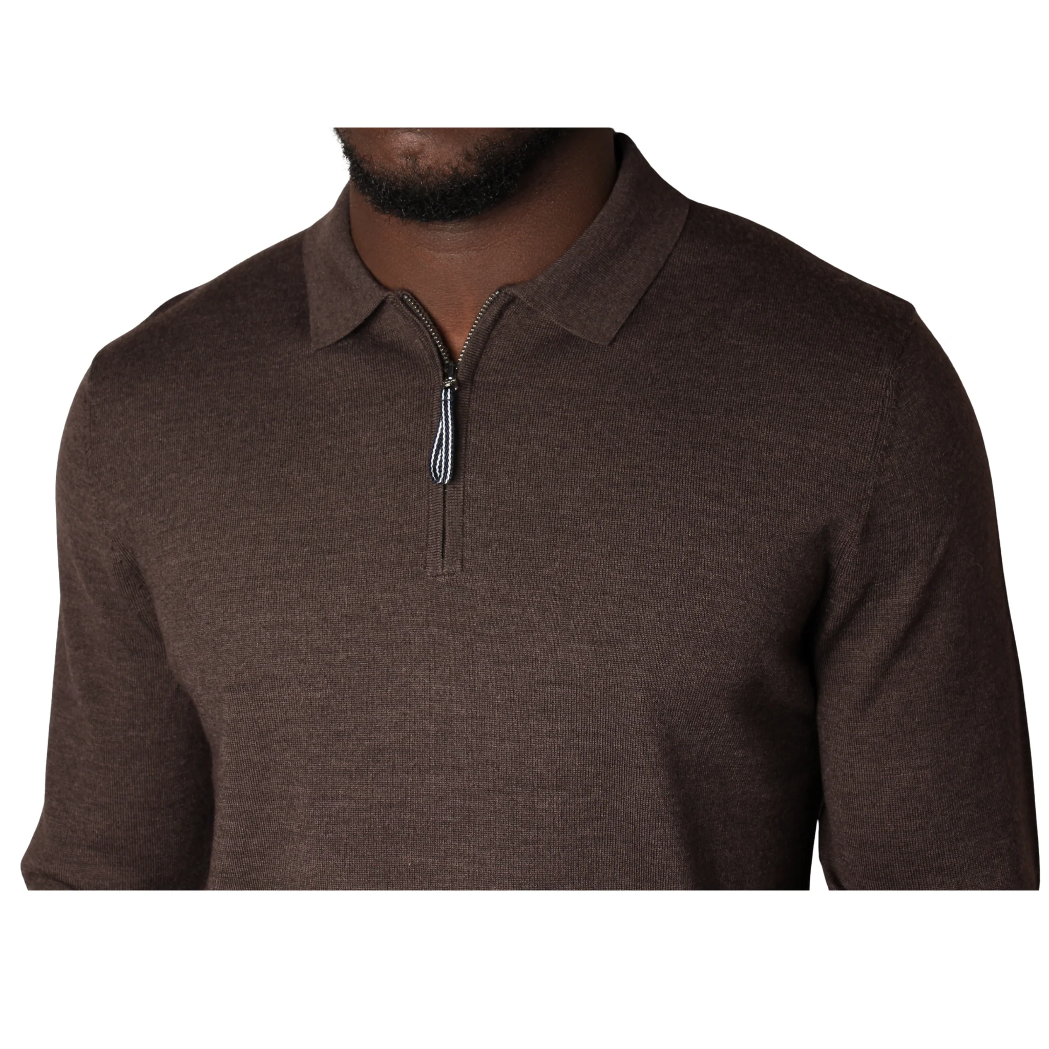 Mens Mercery Coffee Beddington Merino Zip L/s Polo - Image 3