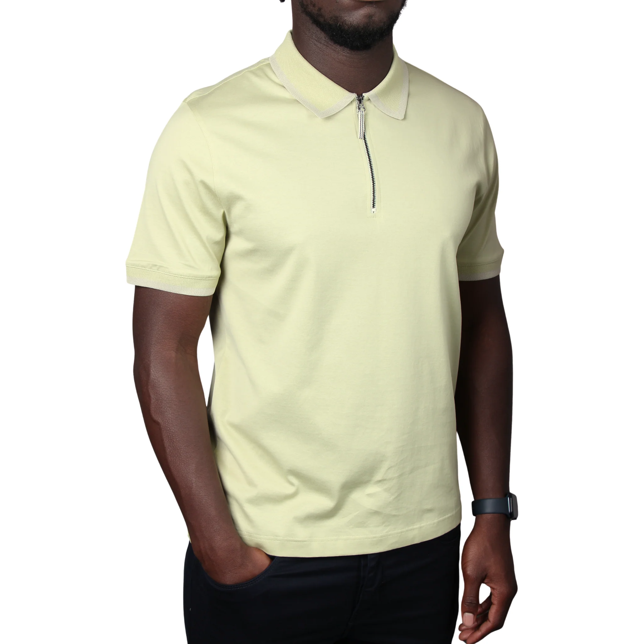 Mens Mercery Light Sage Regal Zip Neck S/s Polo Shirt - Image 2