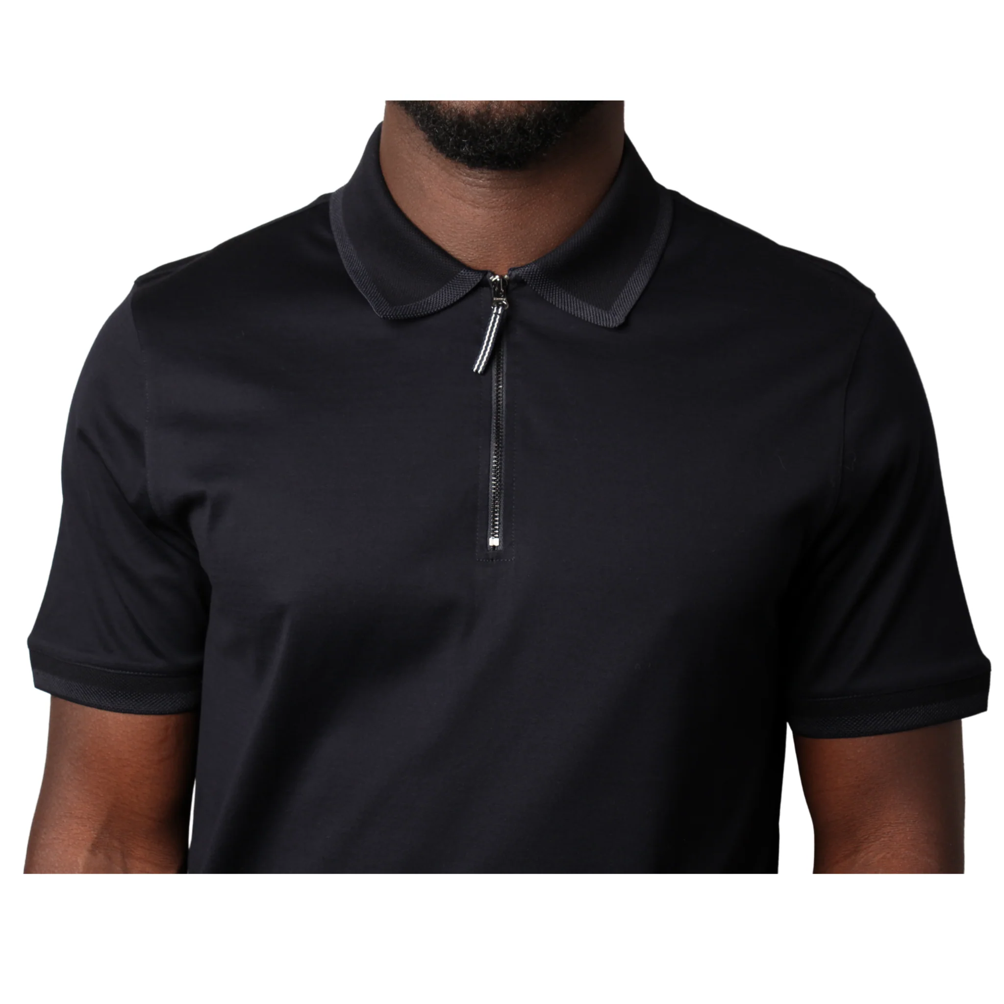 Mens Mercery Navy Regal Zip Neck S/s Polo Shirt - Image 3