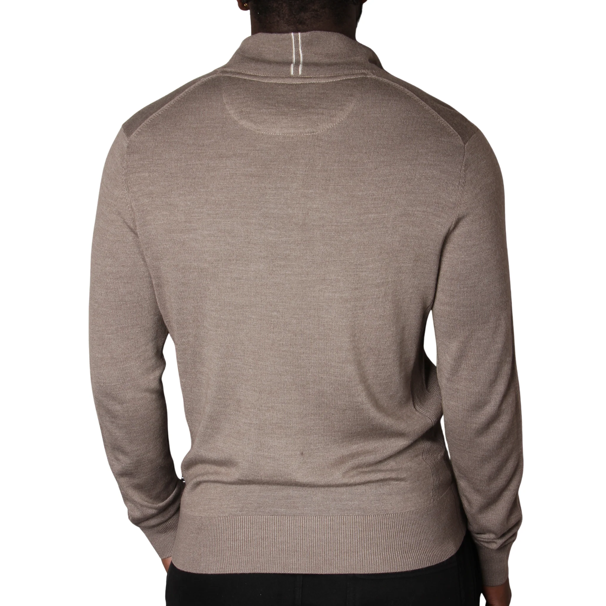 Mens Mercery Oatmeal Archway Merino Half Zip Knit - Image 2
