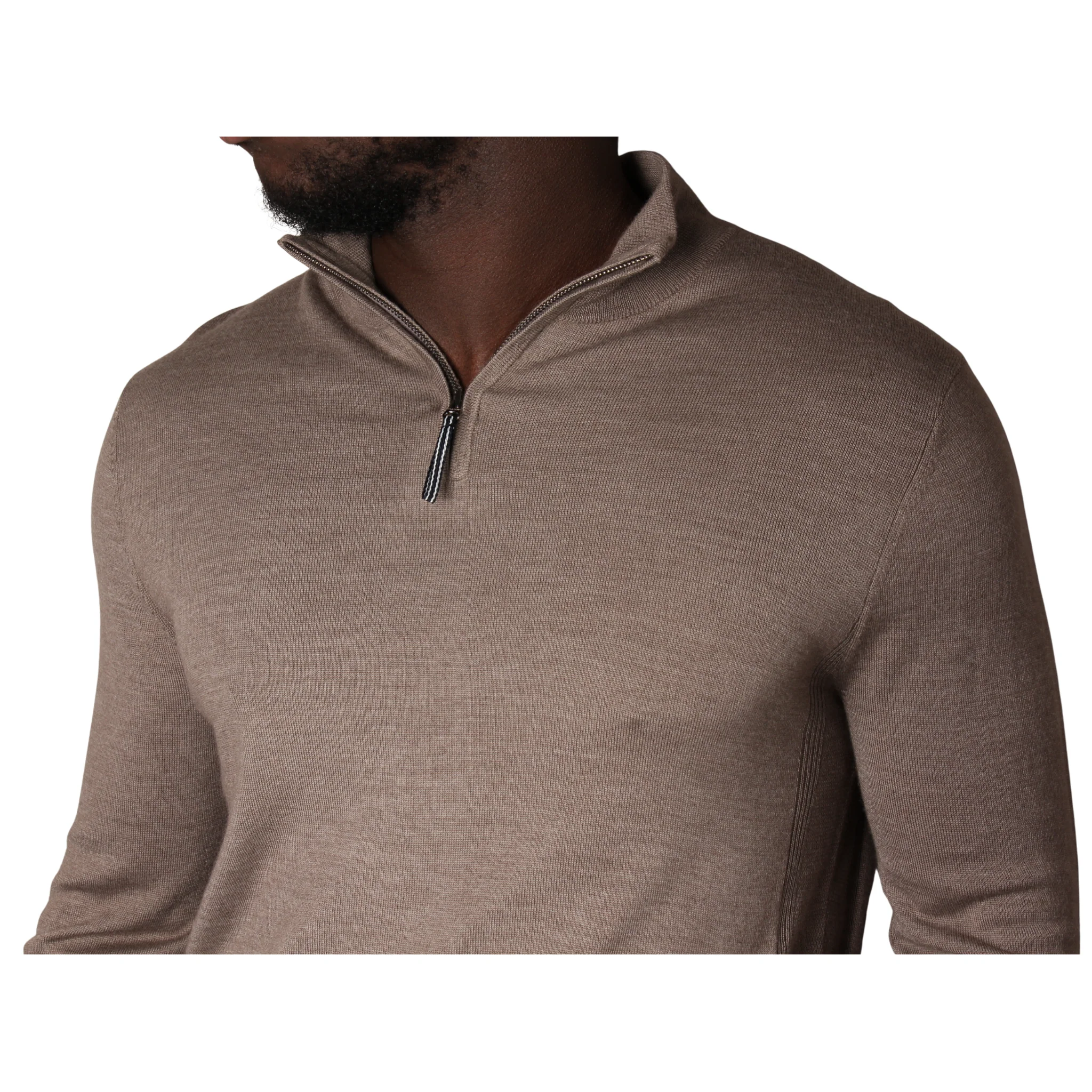Mens Mercery Oatmeal Archway Merino Half Zip Knit - Image 3