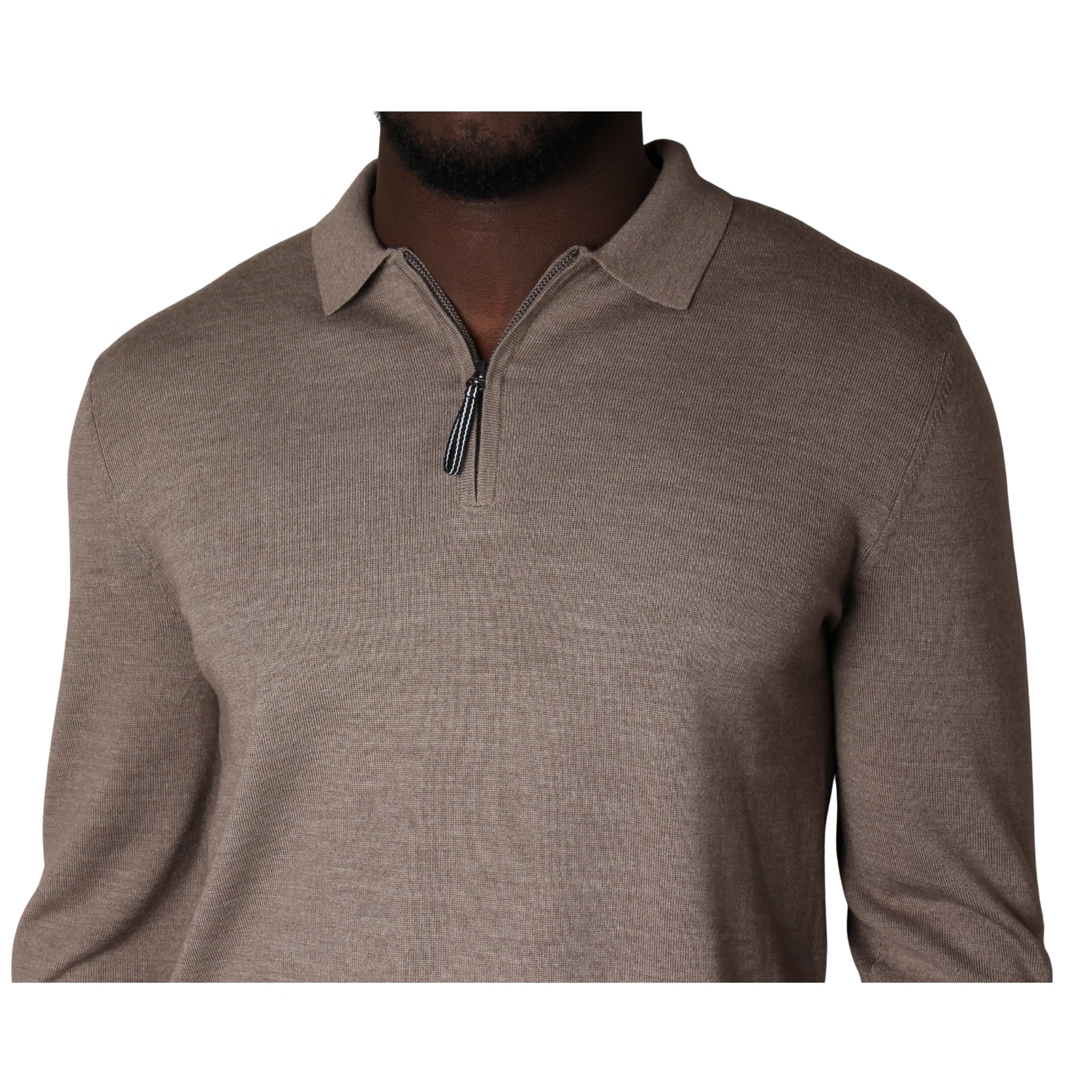 Mens Mercery Oatmeal Beddington Merino Zip L/s Polo - Image 2