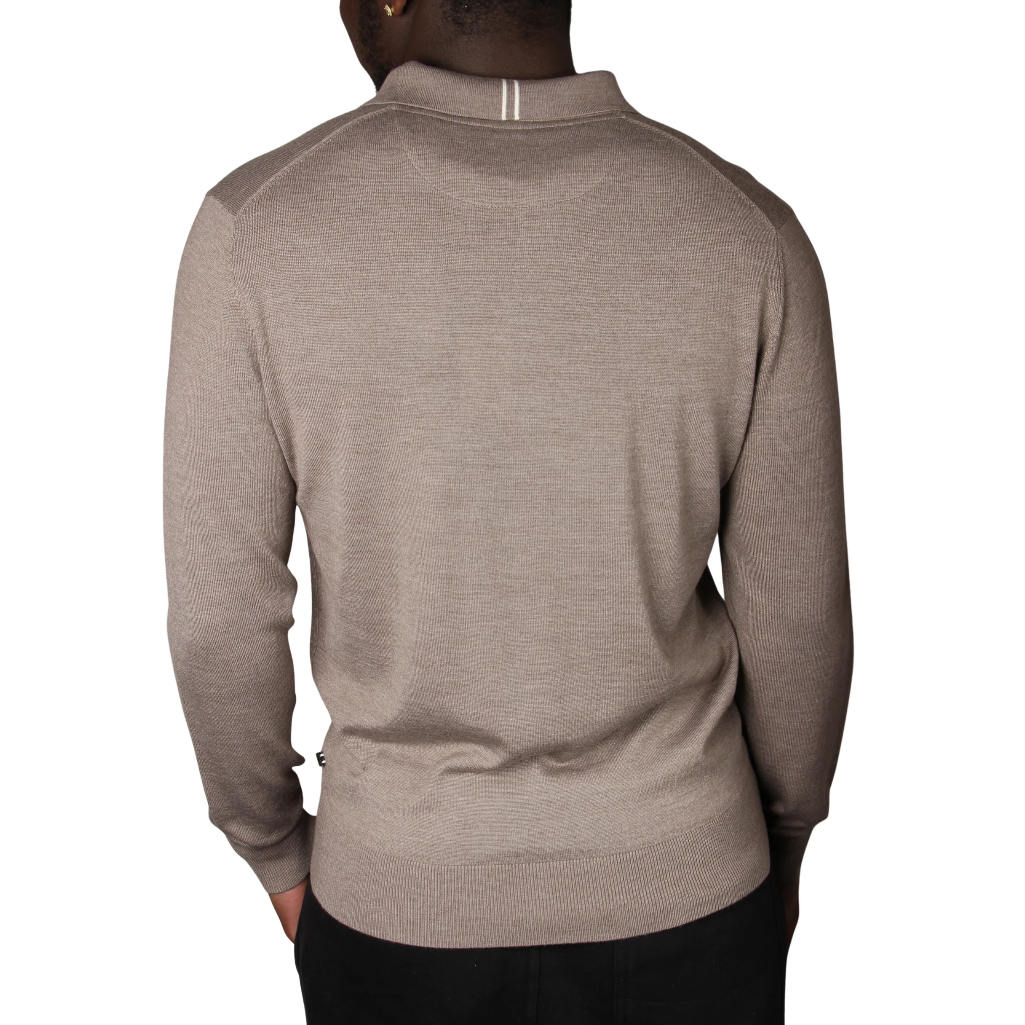 Mens Mercery Oatmeal Beddington Merino Zip L/s Polo - Image 3