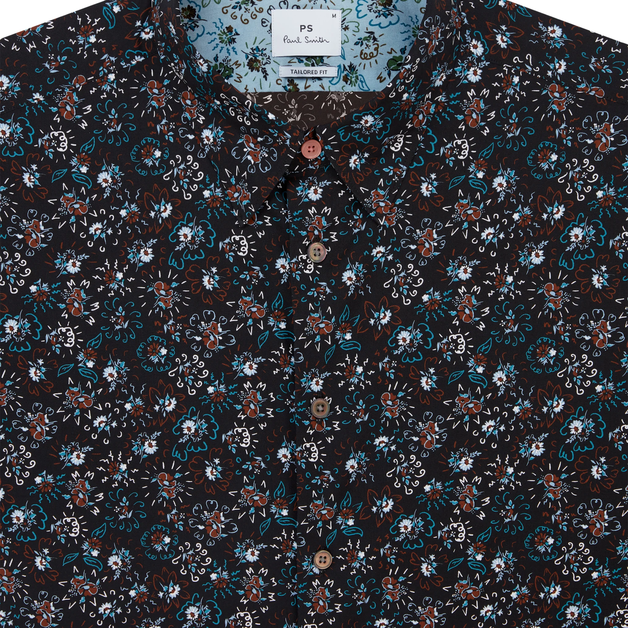 Mens Paul Smith Black Floral Printed Regular Fit L/s Shirt - Image 2