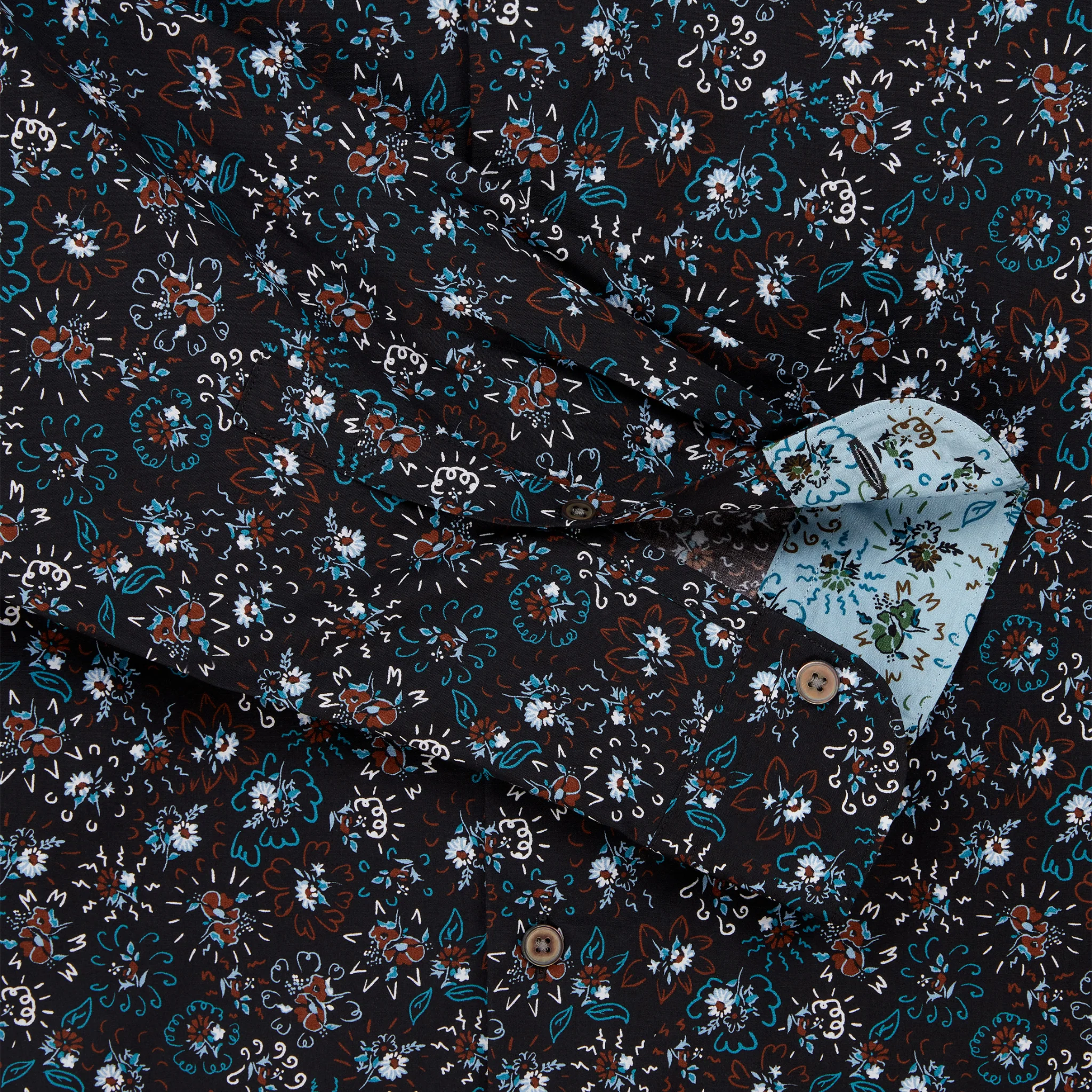 Mens Paul Smith Black Floral Printed Regular Fit L/s Shirt - Image 3