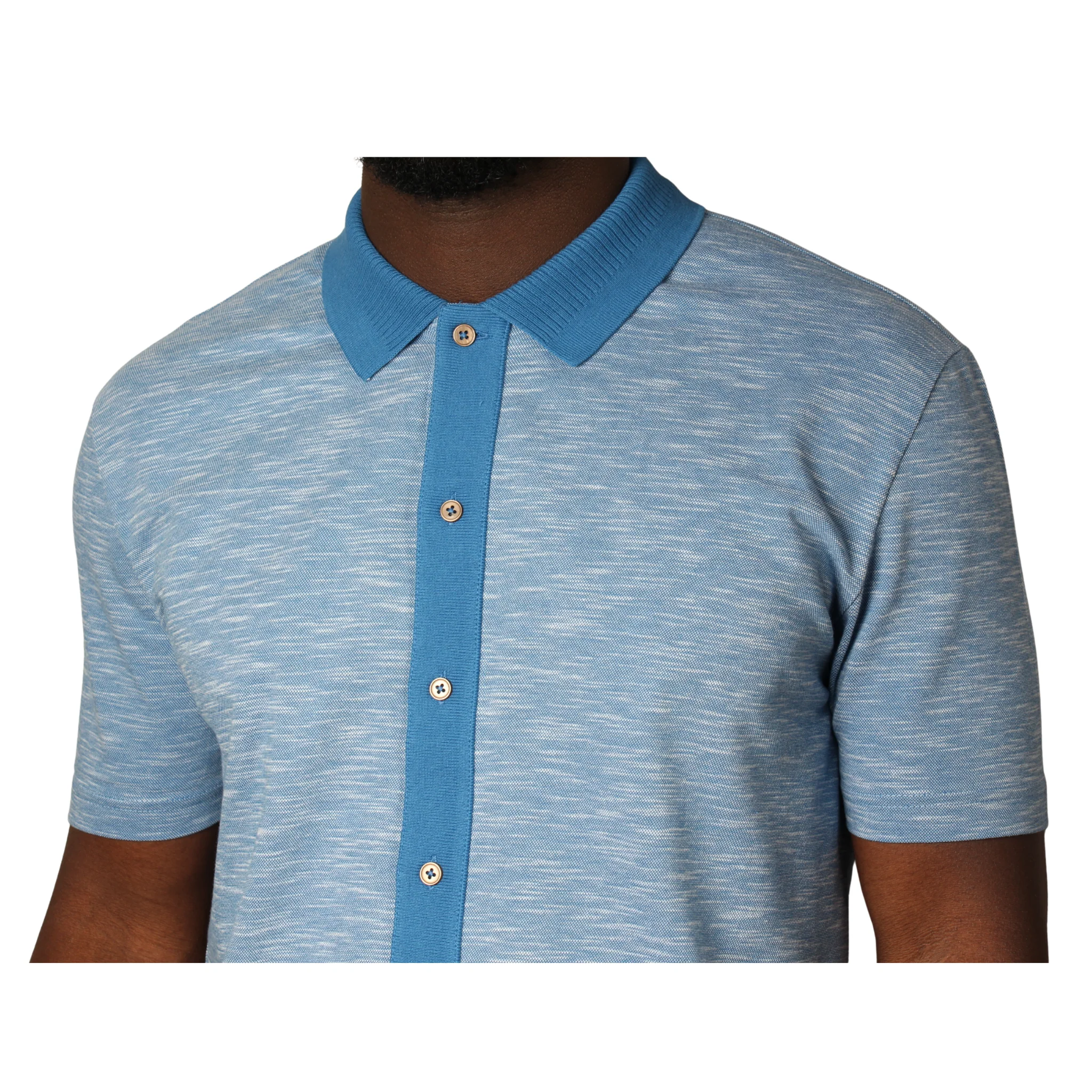 Mens Paul Smith Blue Button Front S/s Polo Shirt - Image 3
