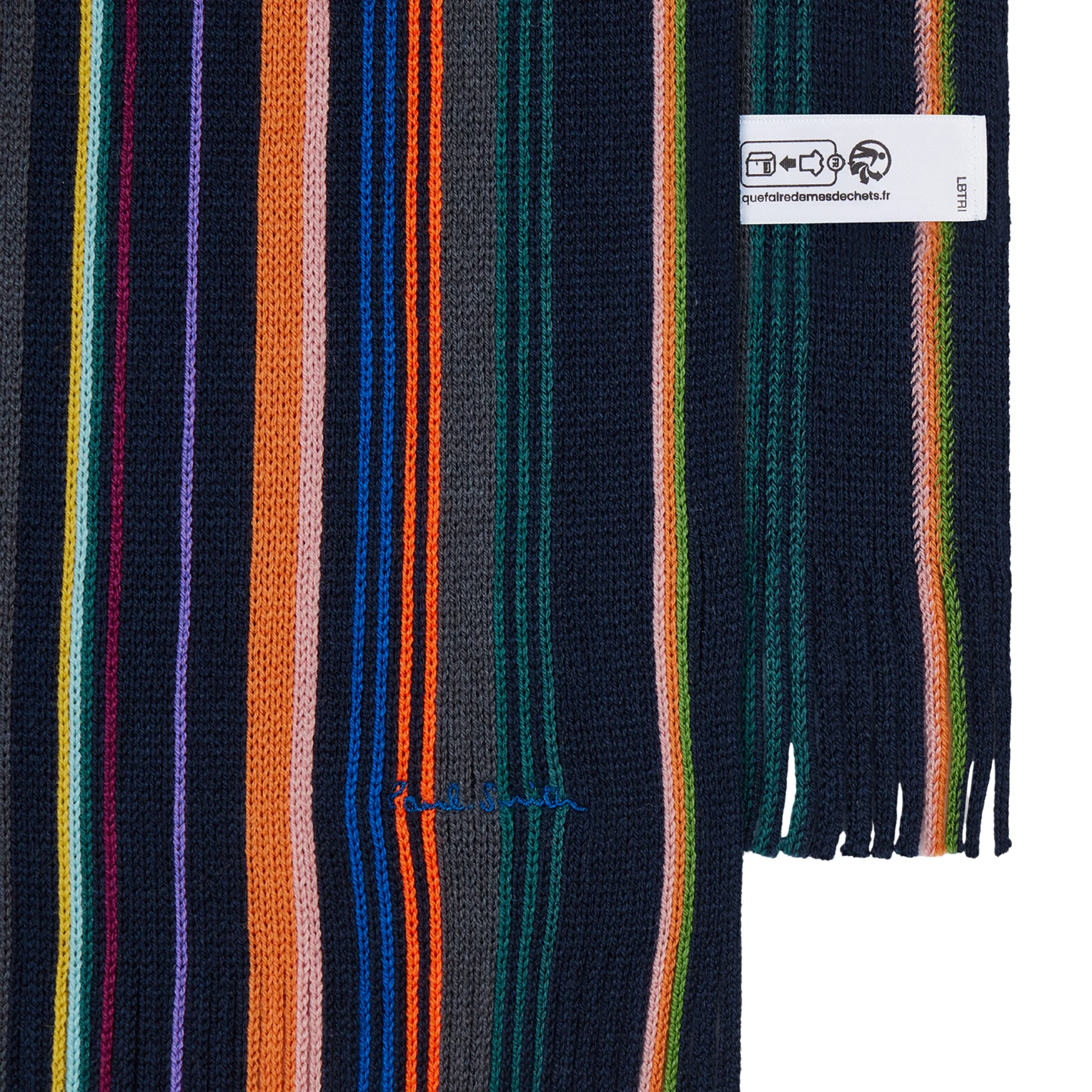 Mens Paul Smith Blue Ivan Stripe Merino Wool Scarf - Image 3