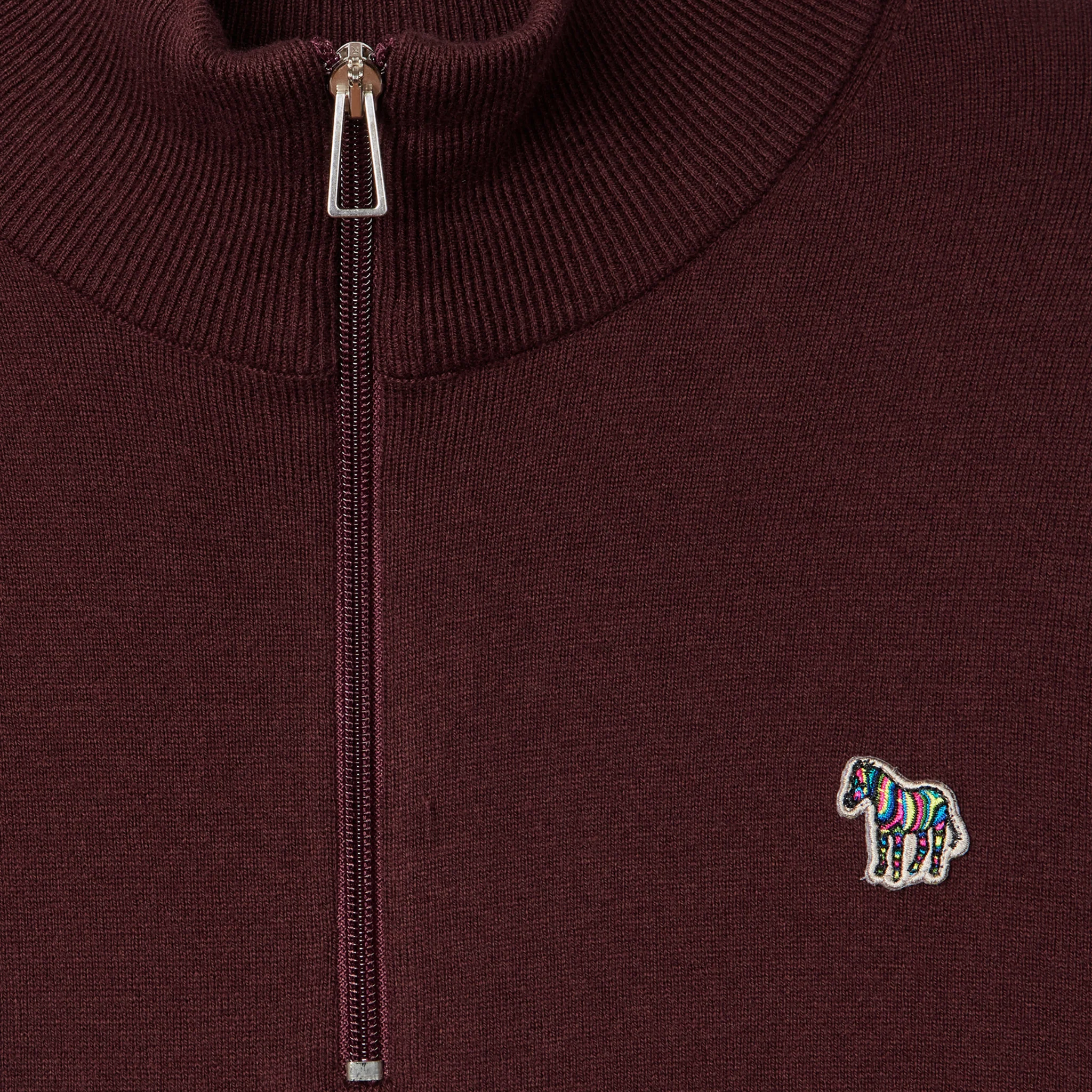 Mens Paul Smith Burgundy Zebra Badge Half Zip Knit Jumper - Image 2