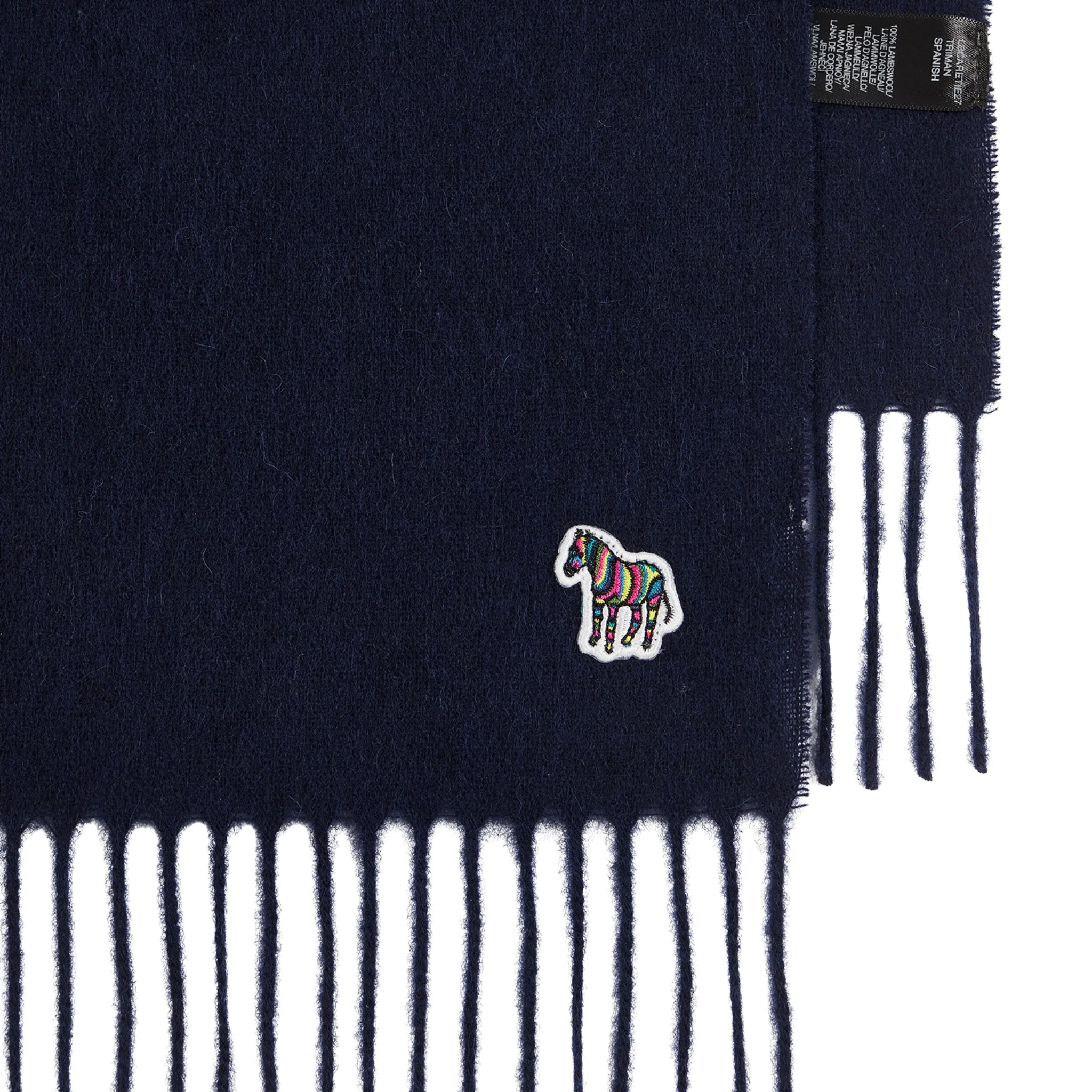 Mens Paul Smith Navy Zebra Badge Lambswool Scarf - Image 2