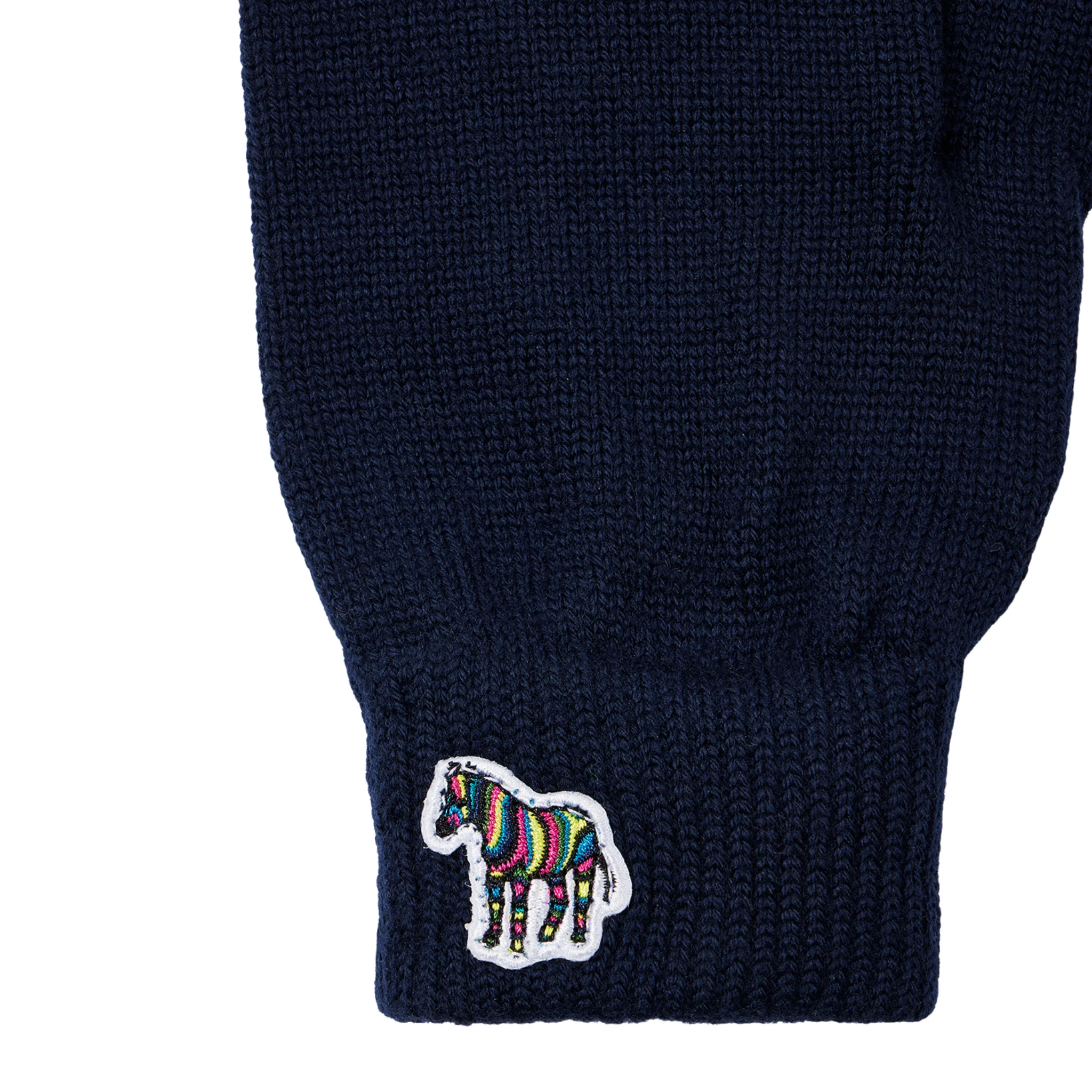 Mens Paul Smith Navy Zebra Badge Wool Knitted Gloves - Image 2