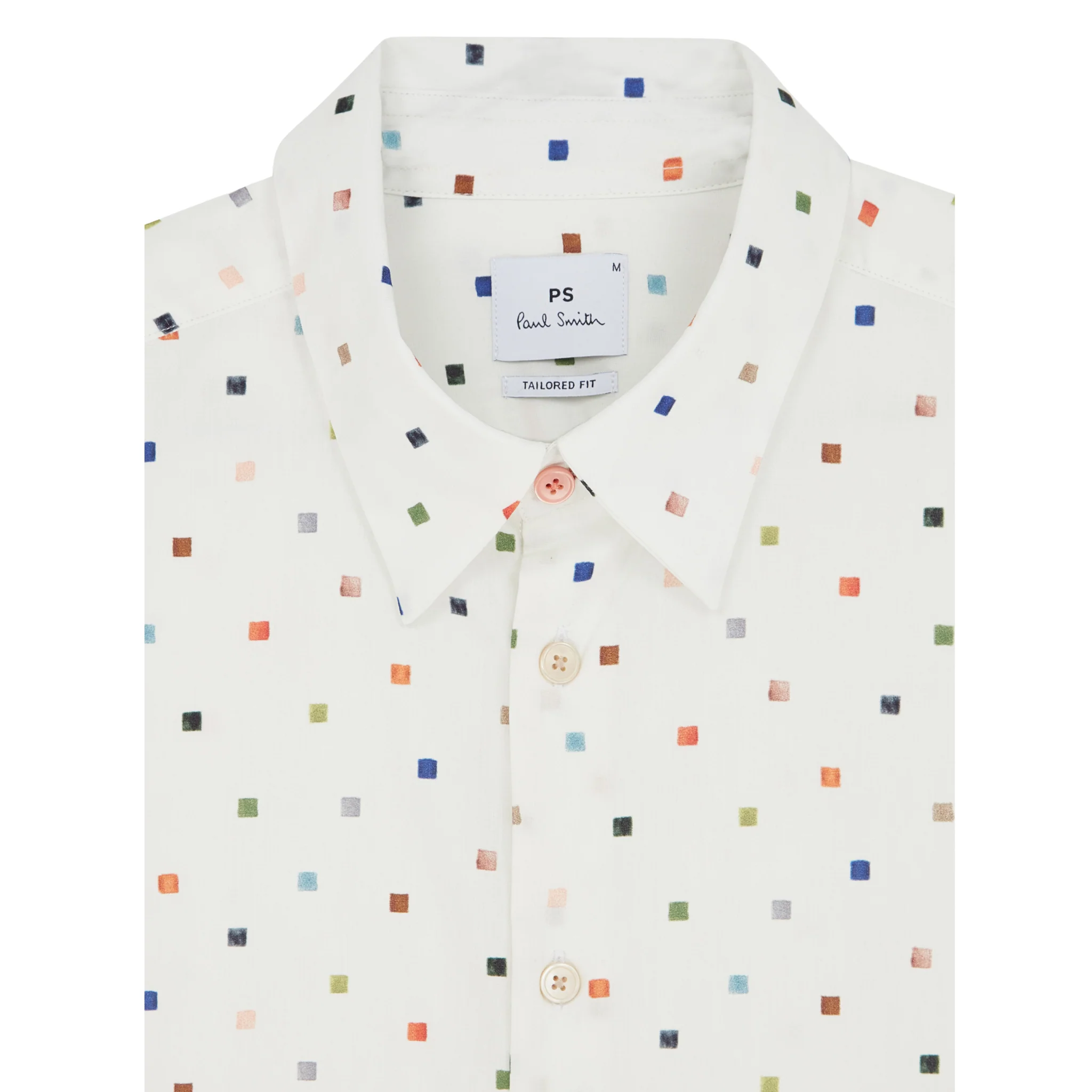 Mens Paul Smith Off White Square Print Tailored Fit S/s Shirt - Image 2